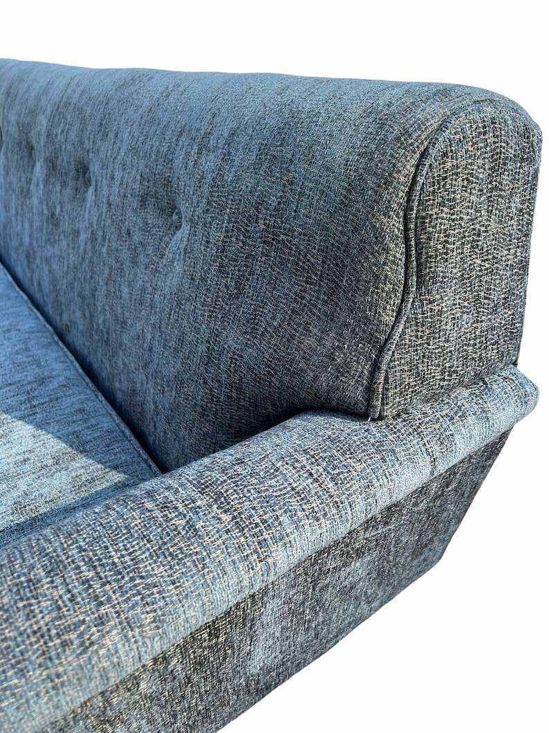 Vintage Mid-Century Modern Re-Upholstered Pearsall Style Blue Gondola Sofa