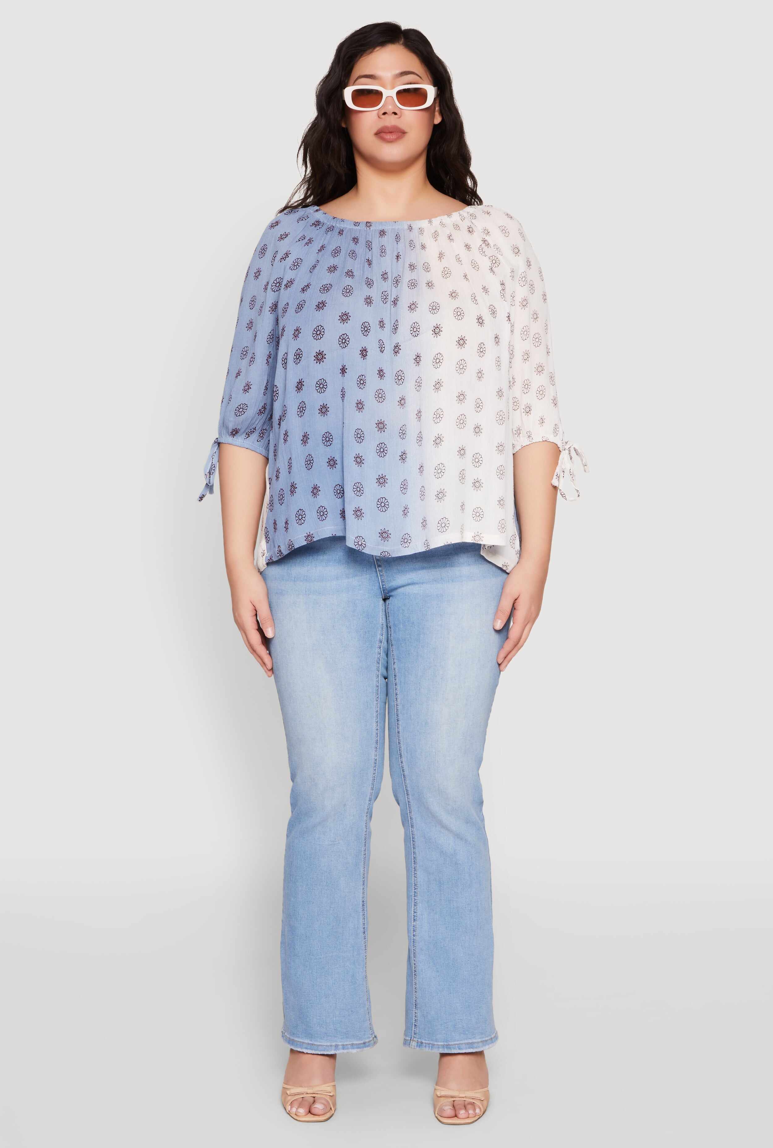Plus Size Ombre Flower Print Blouse