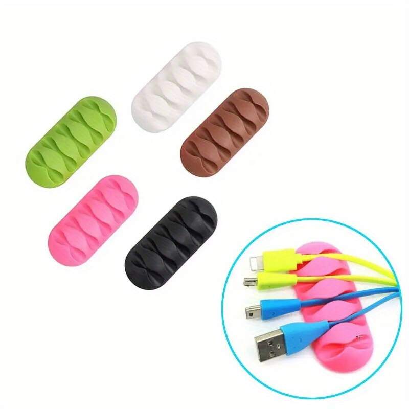 Desktop Phone Cable Winder Earphone Clip Charger Organizer Management Wire Cord Fixer Silicone Holder 5 Slots Strip