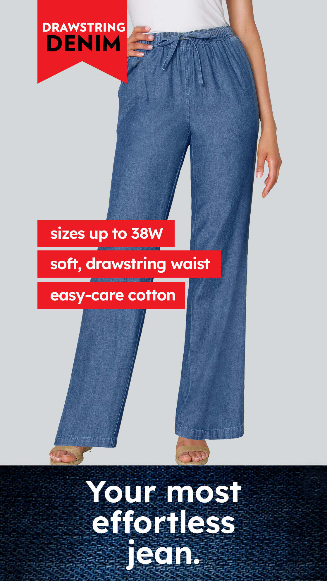 Drawstring Denim Wide-Leg Pant