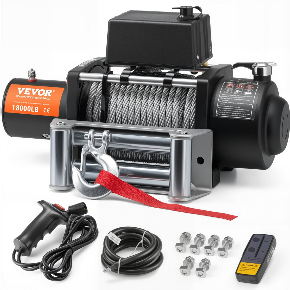 Electric Winch, 18,000 lb, 12V DC Truck Winch with Φ7/16 in x 85 ft Steel Cable Roller Fairlead Wireless & Wired Remote Control, IP55 Waterproof for Towing Off-Road SUV Jeep Truck Trailer Boat
