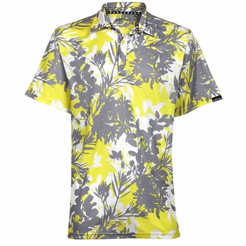 Aloha Cool-Stretch Men's Hawaiian Golf Shirt (Grey/Yellow)