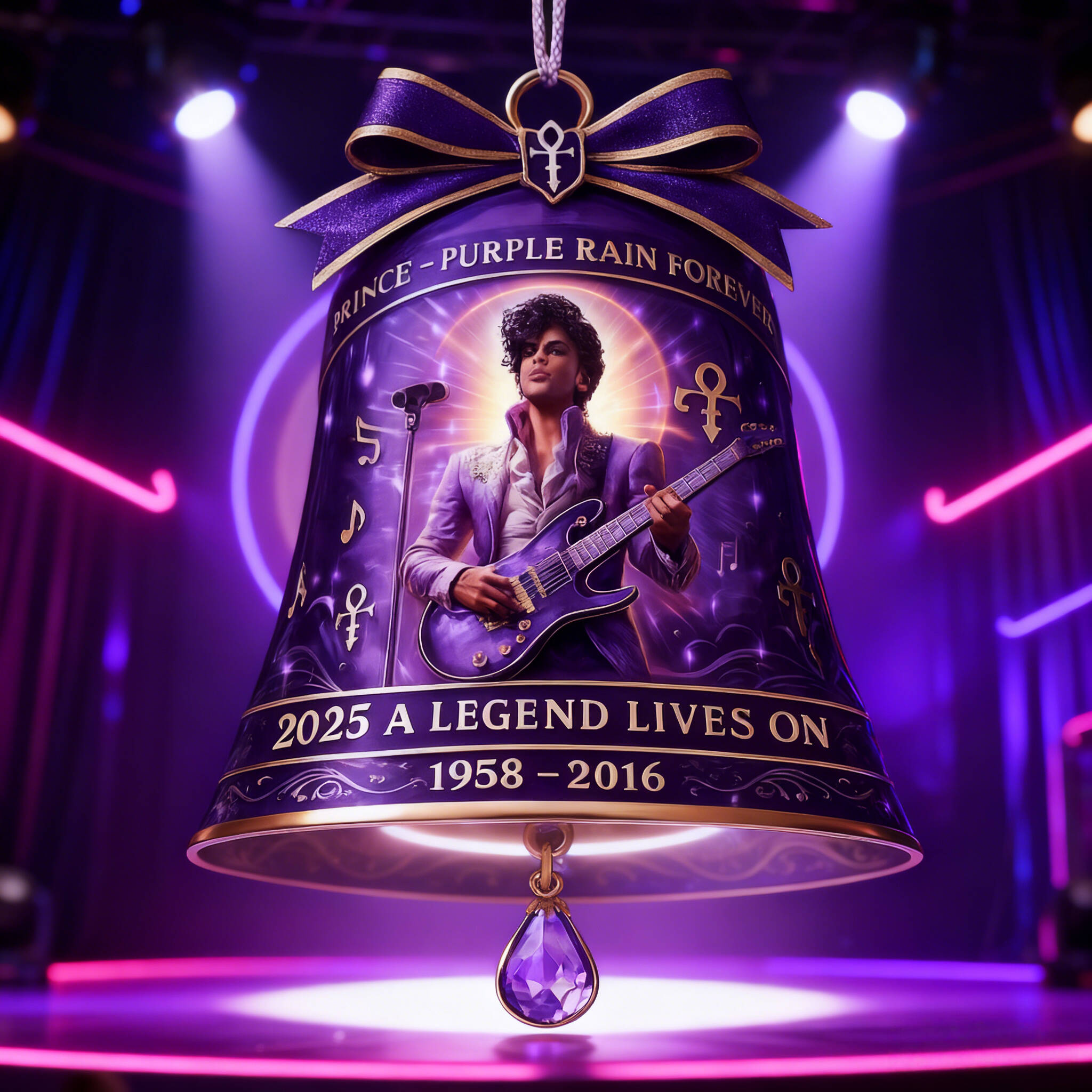 Prince “Purple Rain Forever” Christmas Bell Ornament