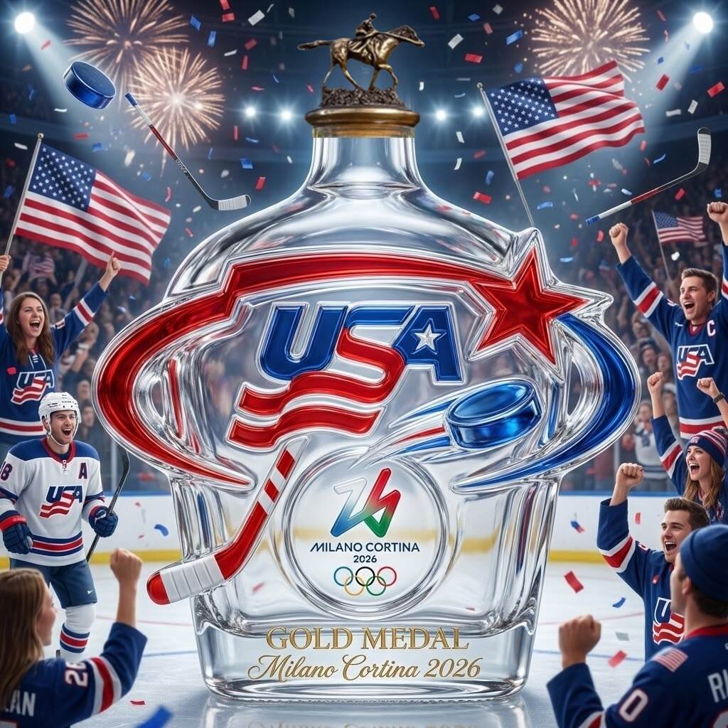 2026 Winter Olympics USA HOCKEY Gold Medal Commemorative Glass Bottle