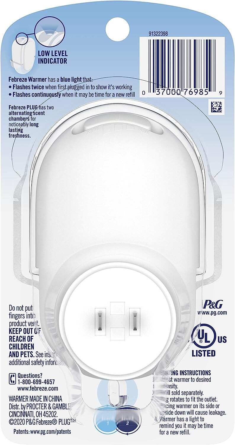 Febreze Odor-Fighting Fade Defy PLUG Air Freshener, Mountain, Ocean, Amber, (3) .87 fl. oz. Oil Refills