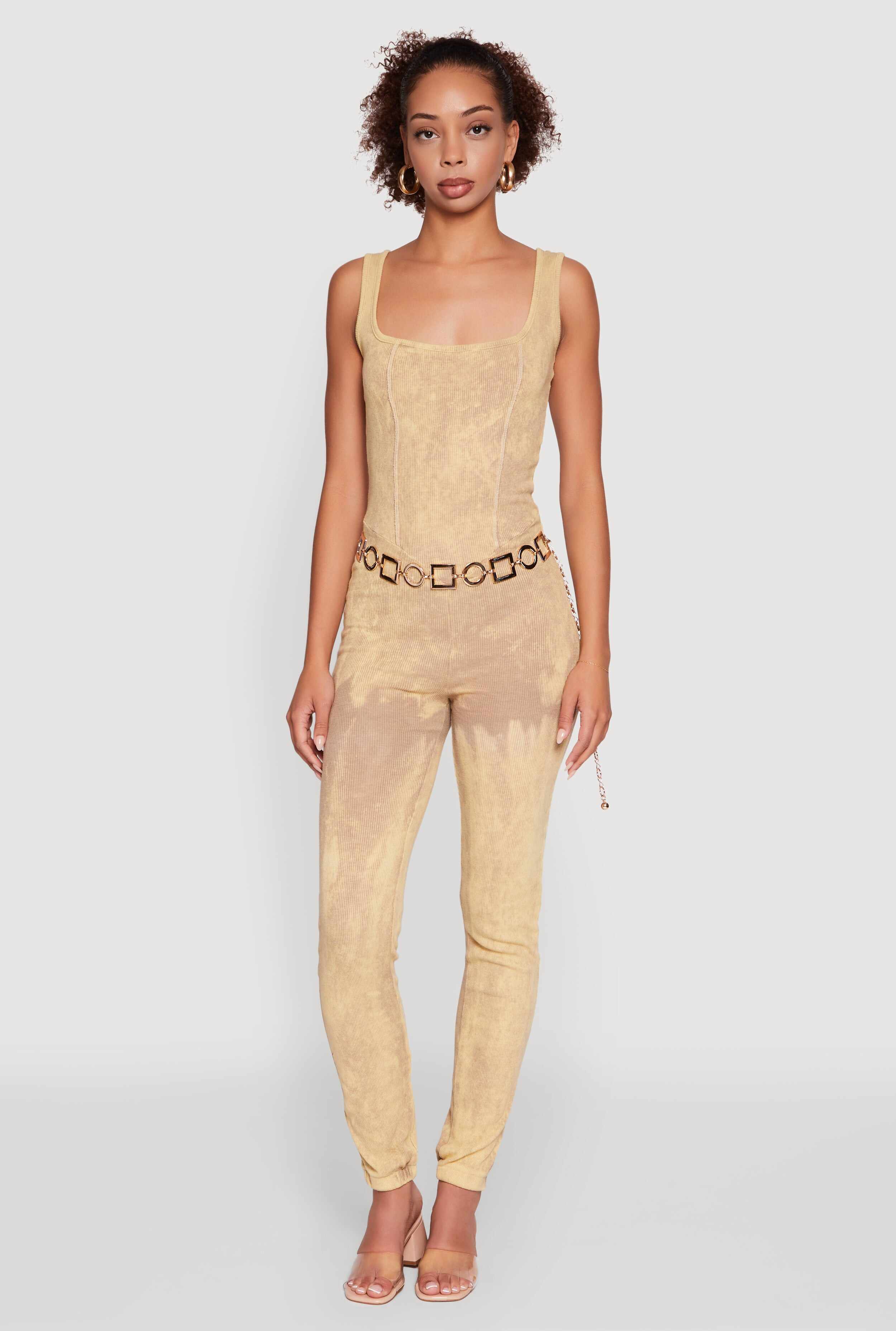 Trendy Acid Wash Sleeveless Square Neck Jumpsuit