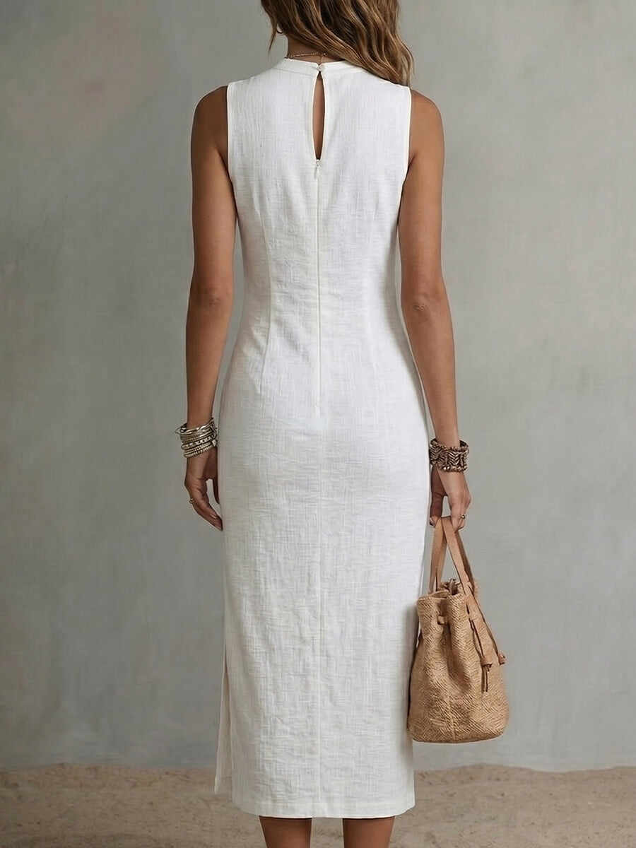Women's Stand-collar Cotton-linen Vest Dress