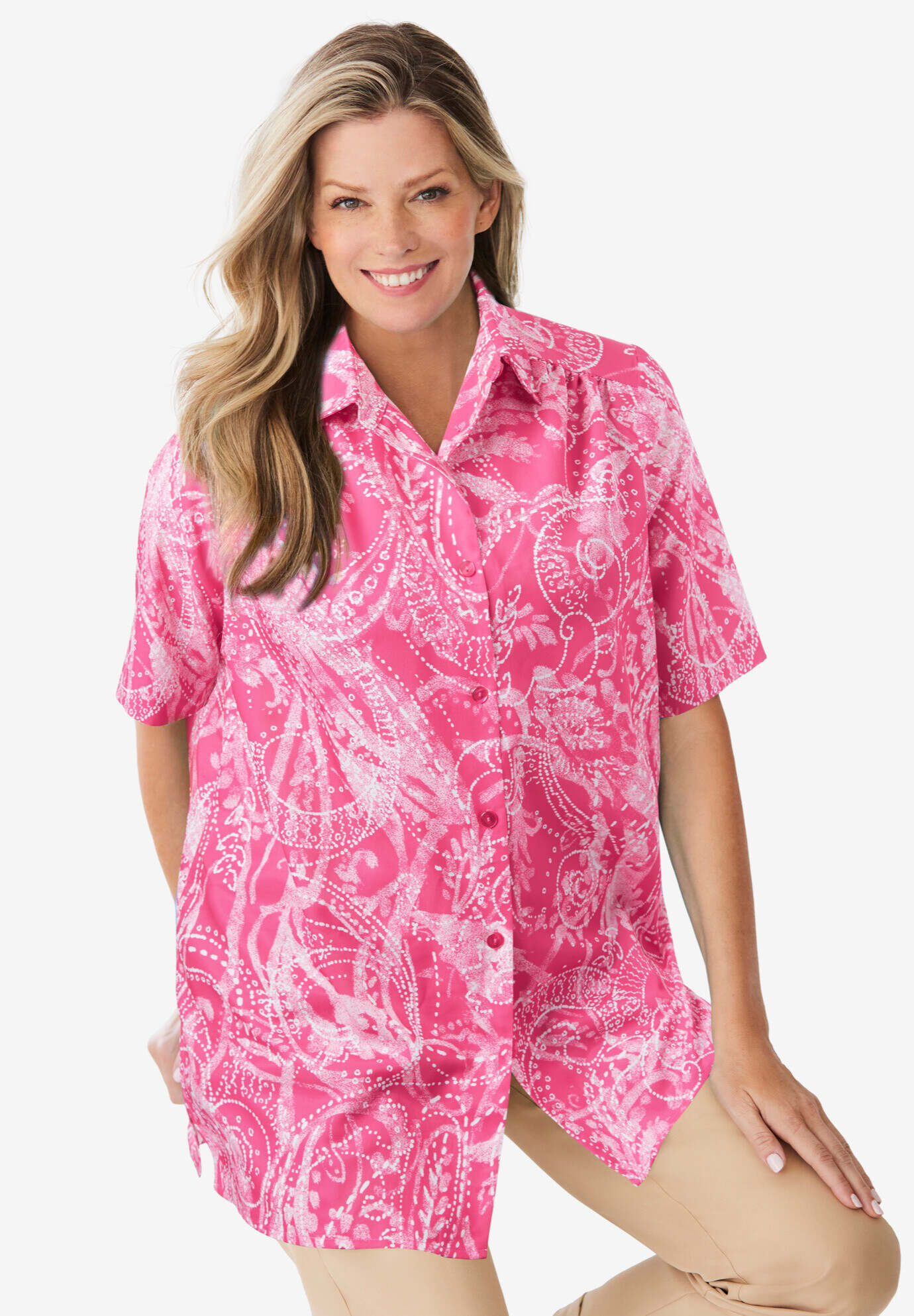 Short-Sleeve Peachskin Button-Front Shirt