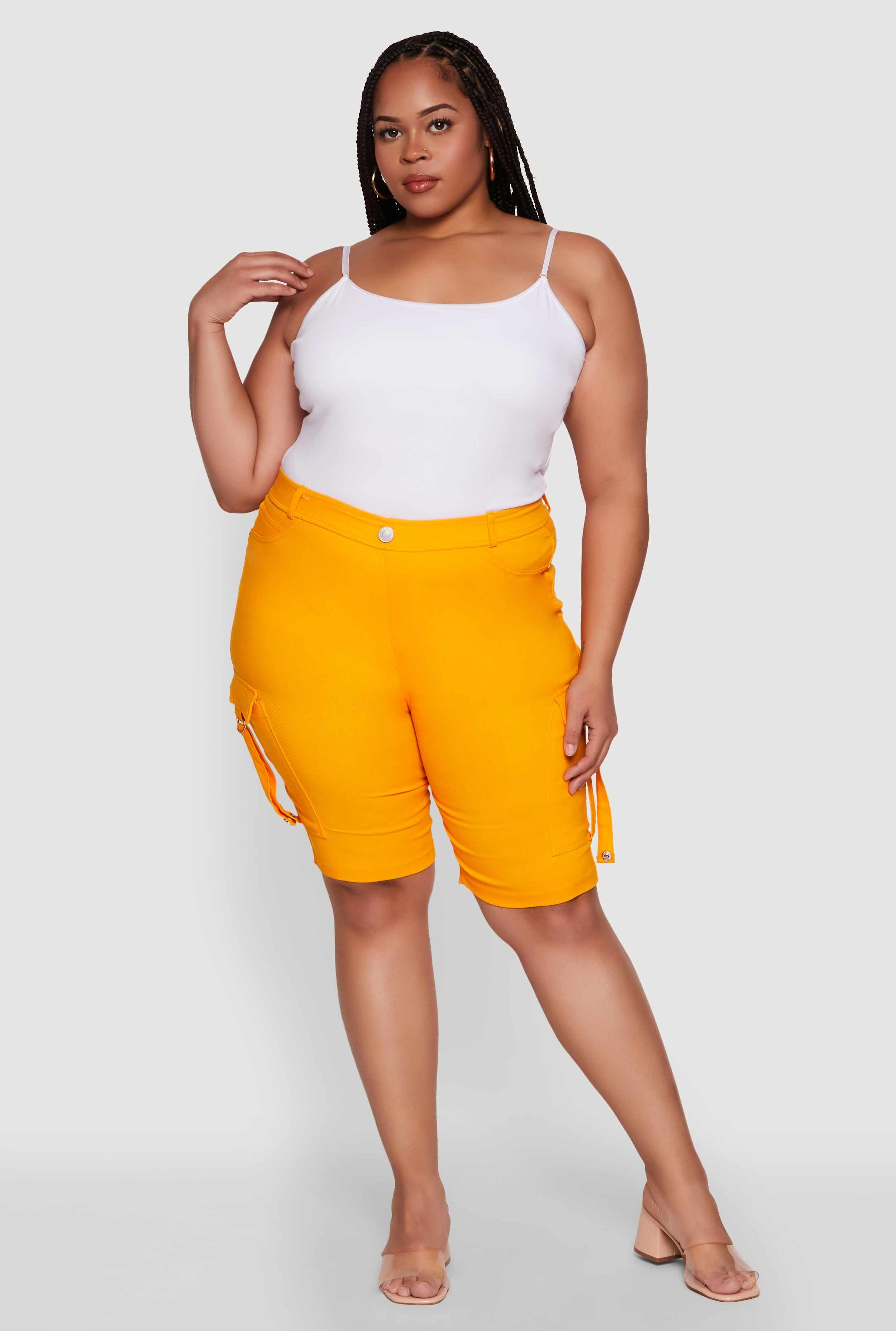 Plus Size Trendy High Waisted Bermuda Shorts with Cargo Pockets