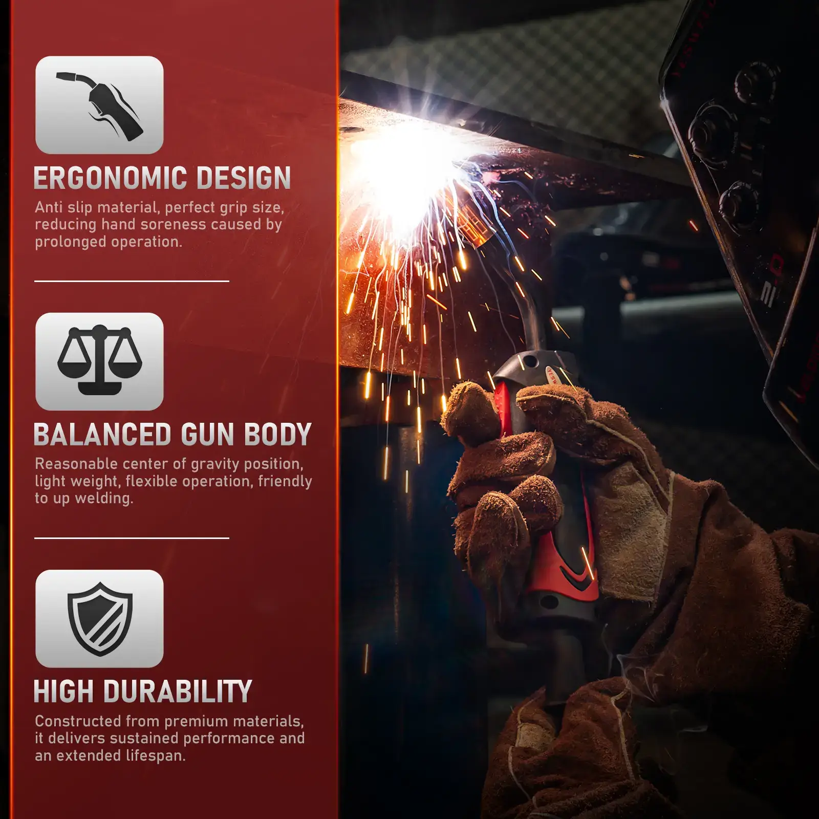 FLUX-135PRO 135Amp 110V Flux Core MIG Welder, Gasless MIG/Lift TIG/Stick 3-in-1 Welding Machine, Digital Display DC IGBT Synergic Control