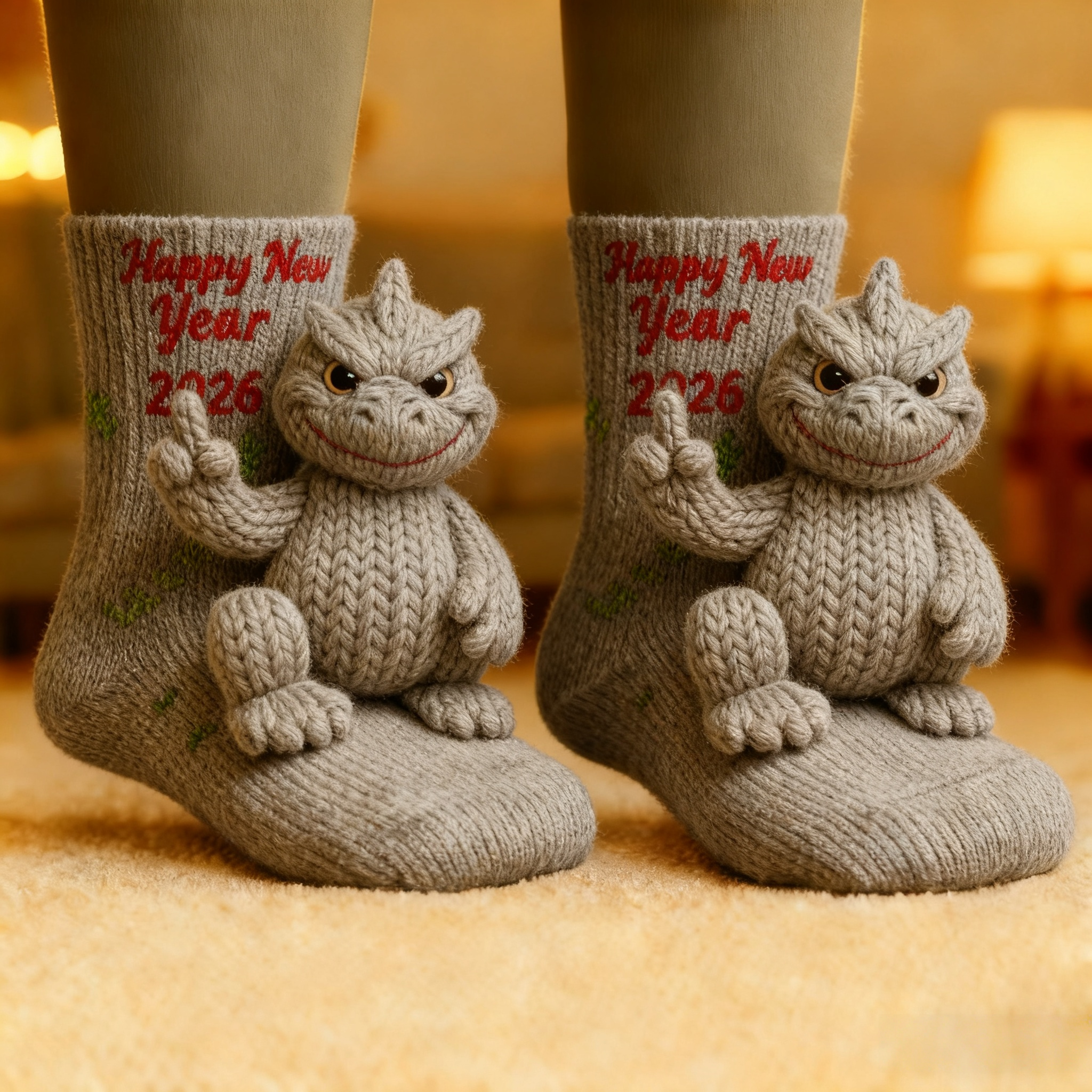 🦖 Godzilla Knit Socks · Happy New Year 2026 Edition