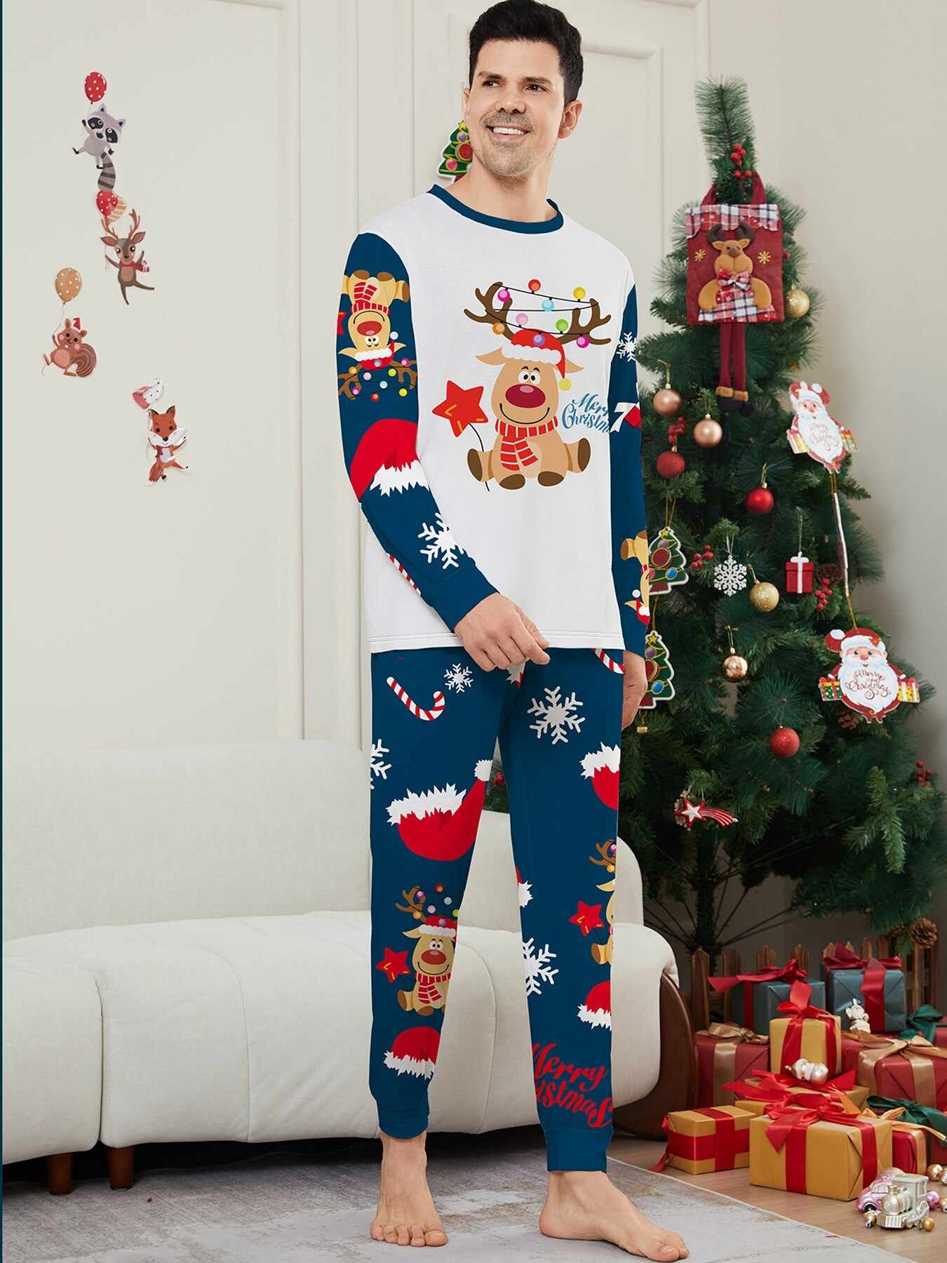 Christmas Fawn Printed Family Matching Christmas Pajamas Sets