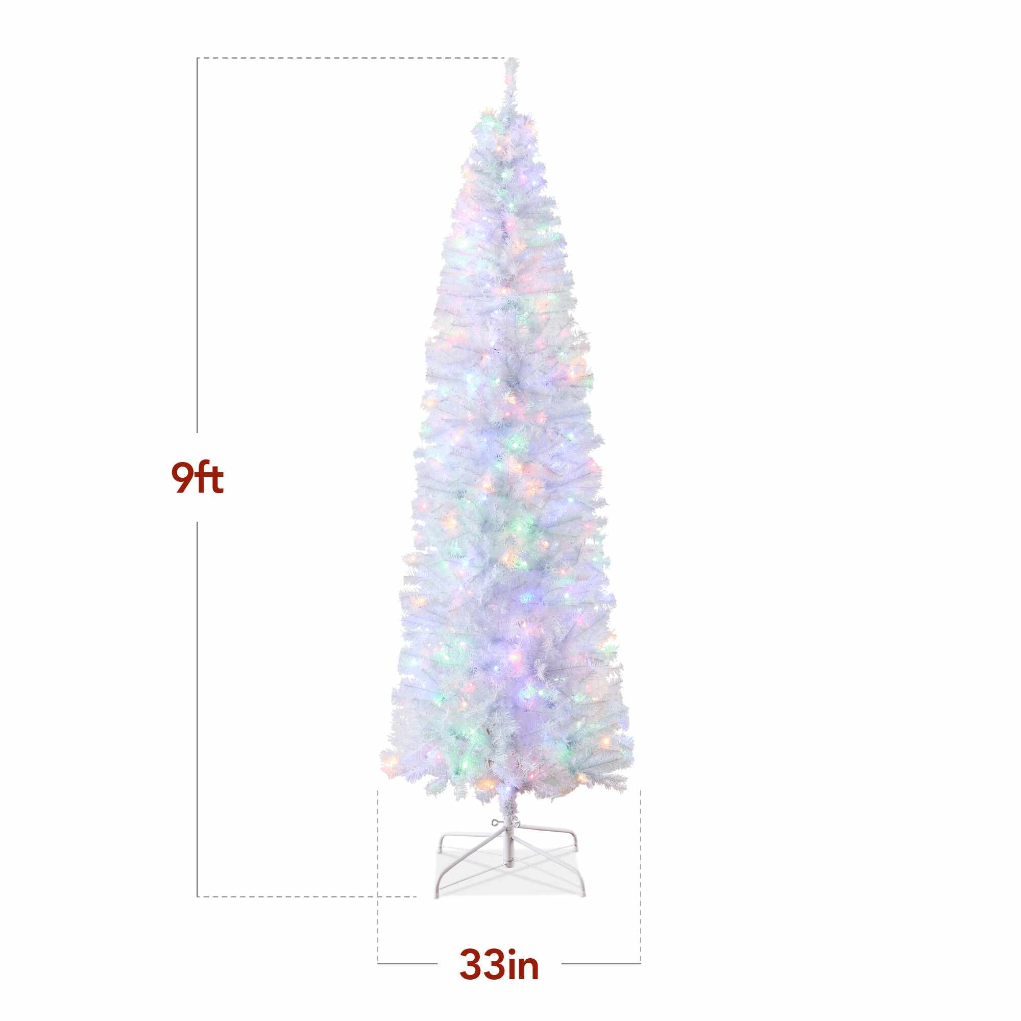Pre-Lit White Pencil Christmas Tree w/ Metal Base, 2-in-1 Multicolor Lights