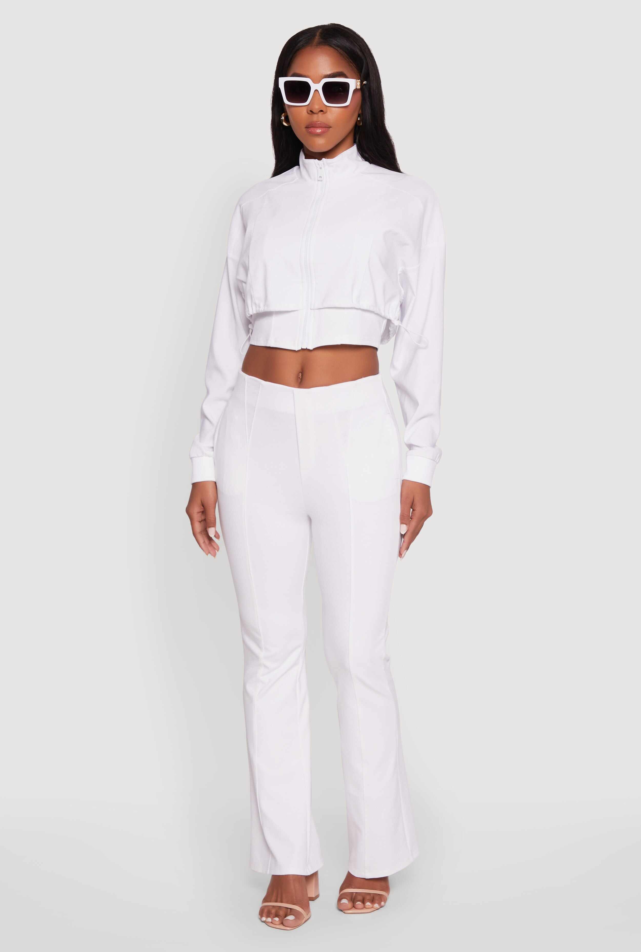 Trendy Lined Mock Neck Zip Front Crop Top