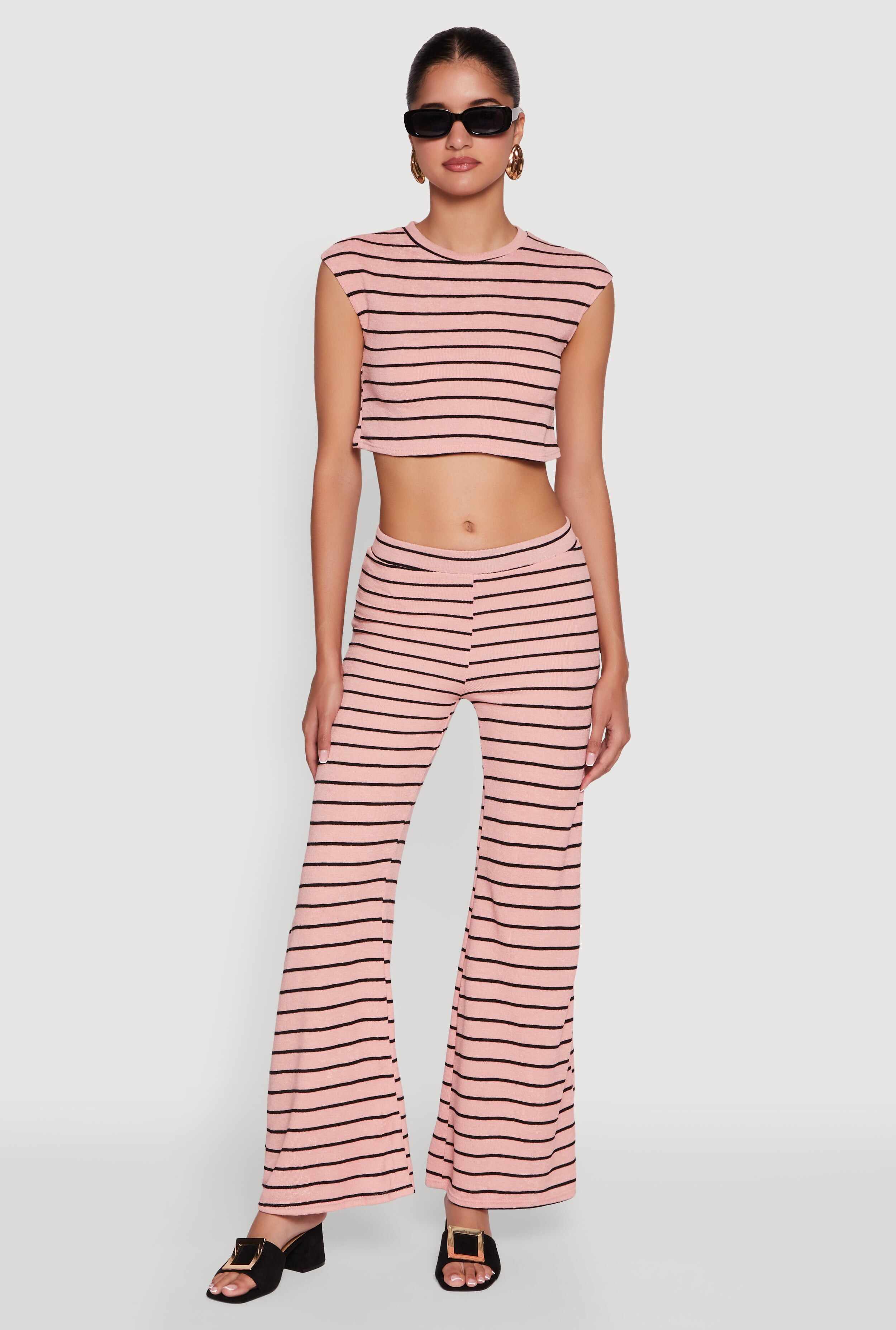 Trendy Striped Brushed Knit Crop Top