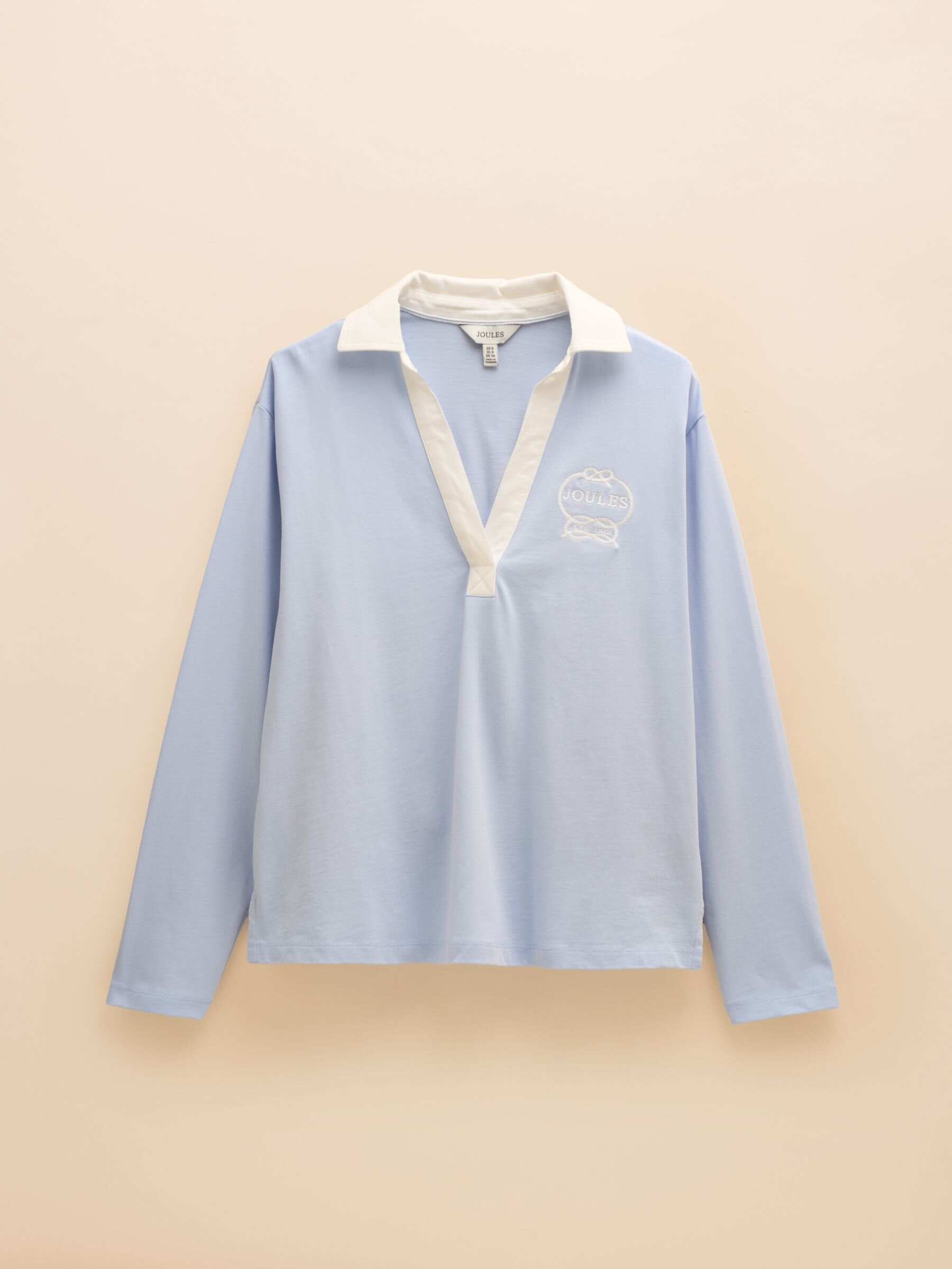 Tallie Blue Long Sleeve Combed Cotton Collared Top