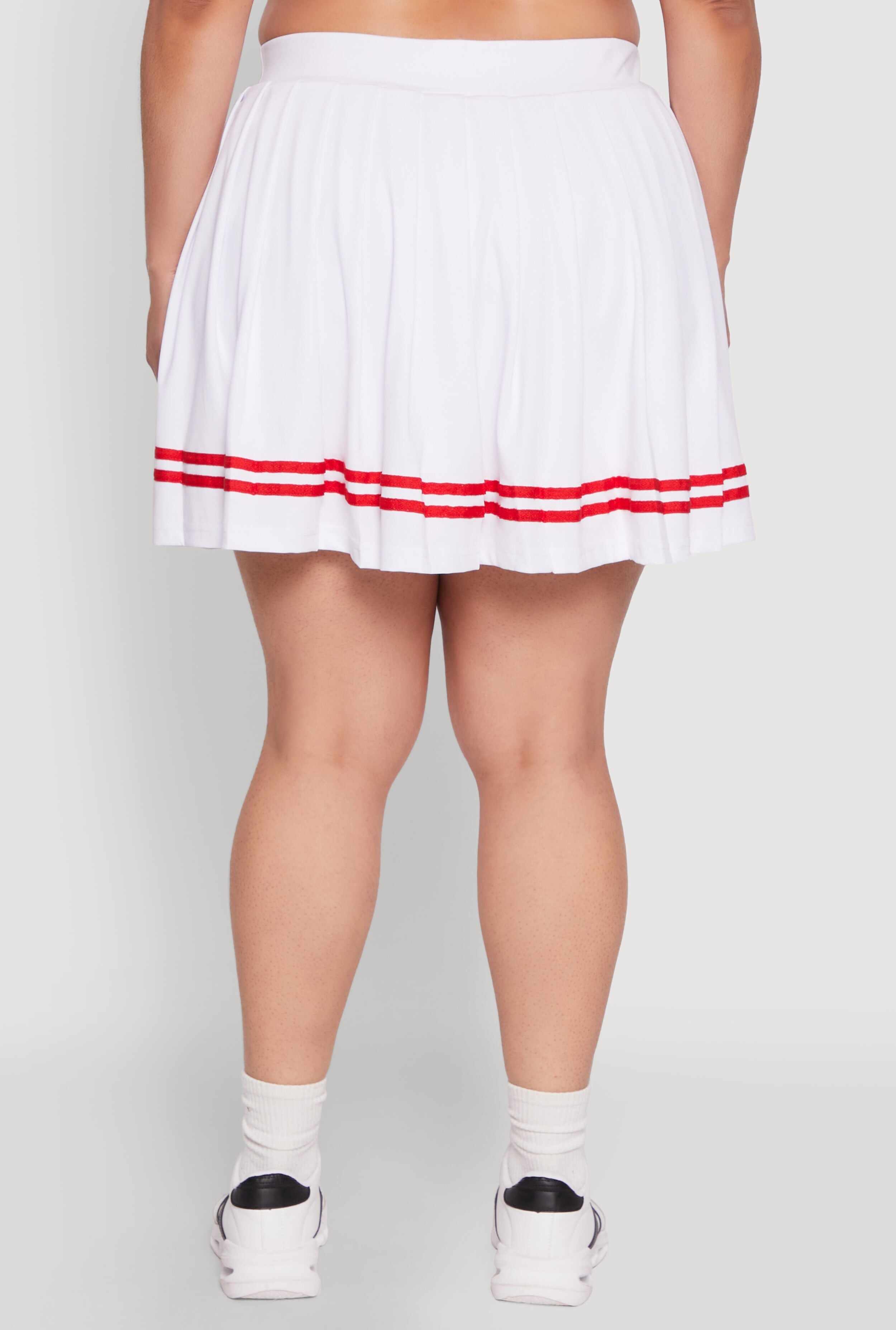 Plus Size Trendy High Waisted Graphic Pleated Varsity Stripe Skirt