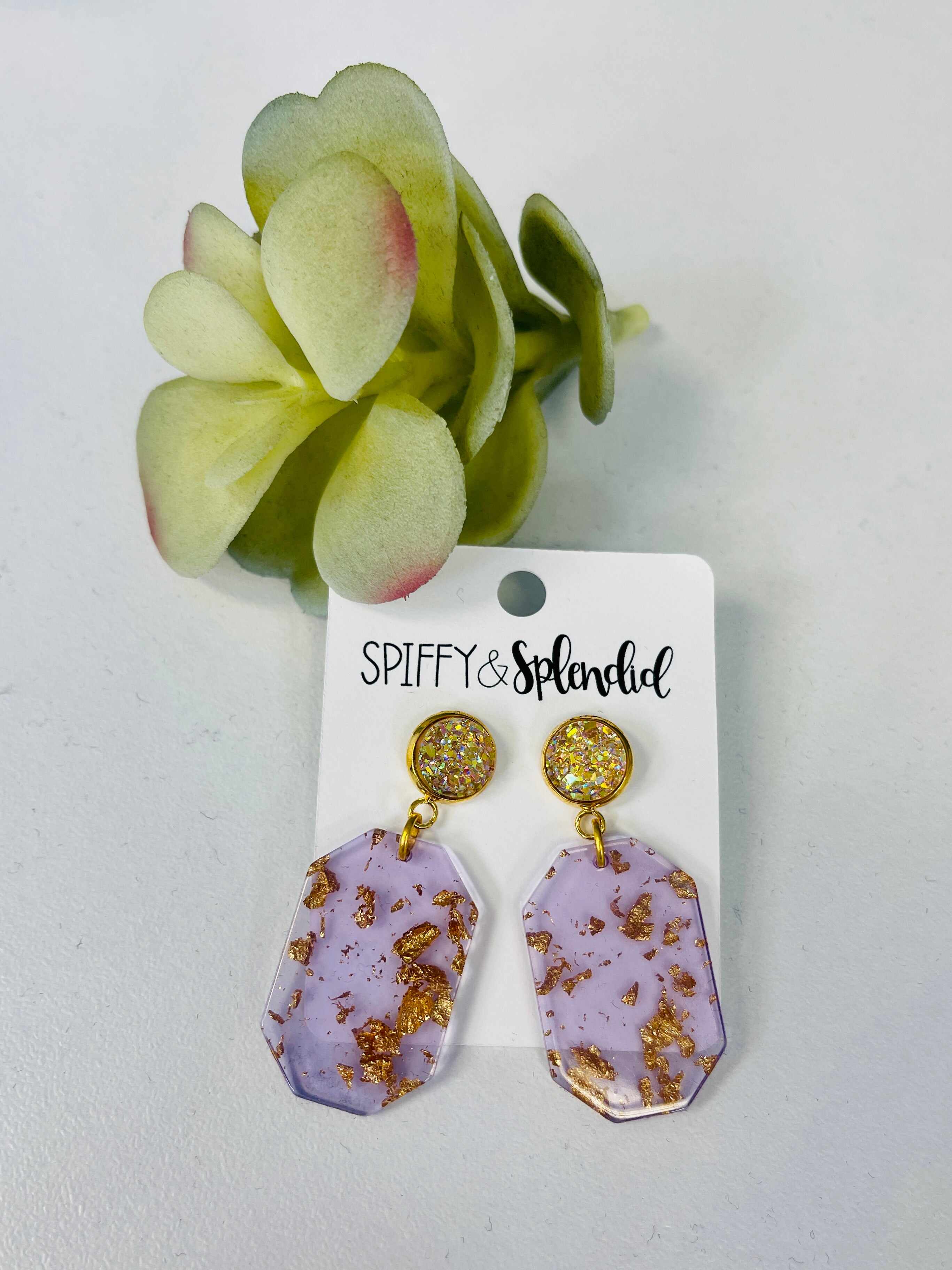 Purple And Gold Acrylic Earrings