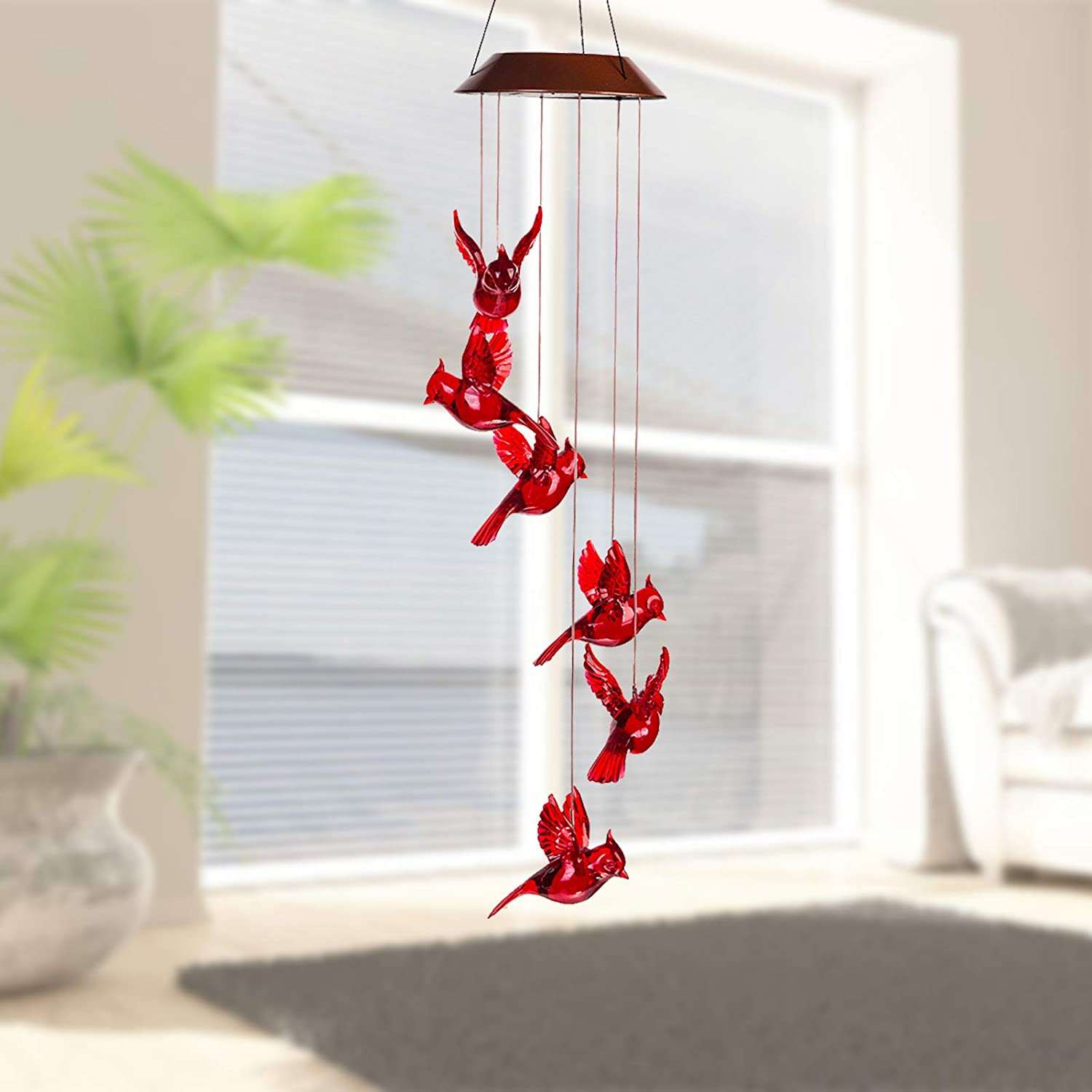 Solar Cardinal Red Bird Wind Chime