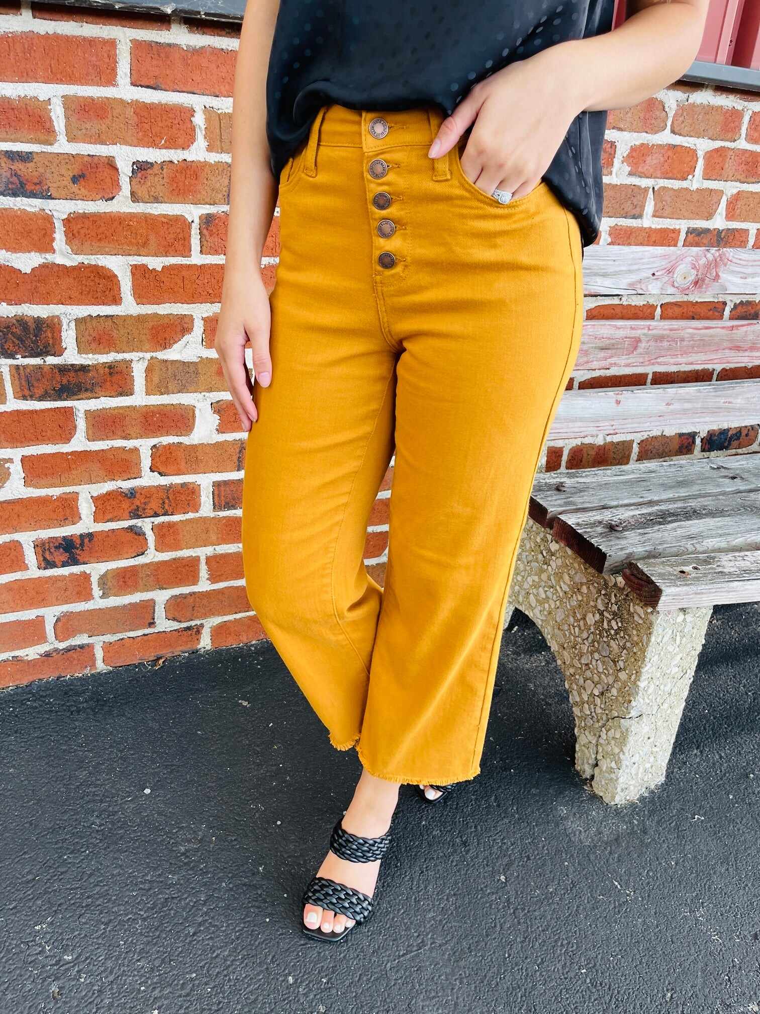 Plus/Reg Far And Wide Leg Mustard Jeans