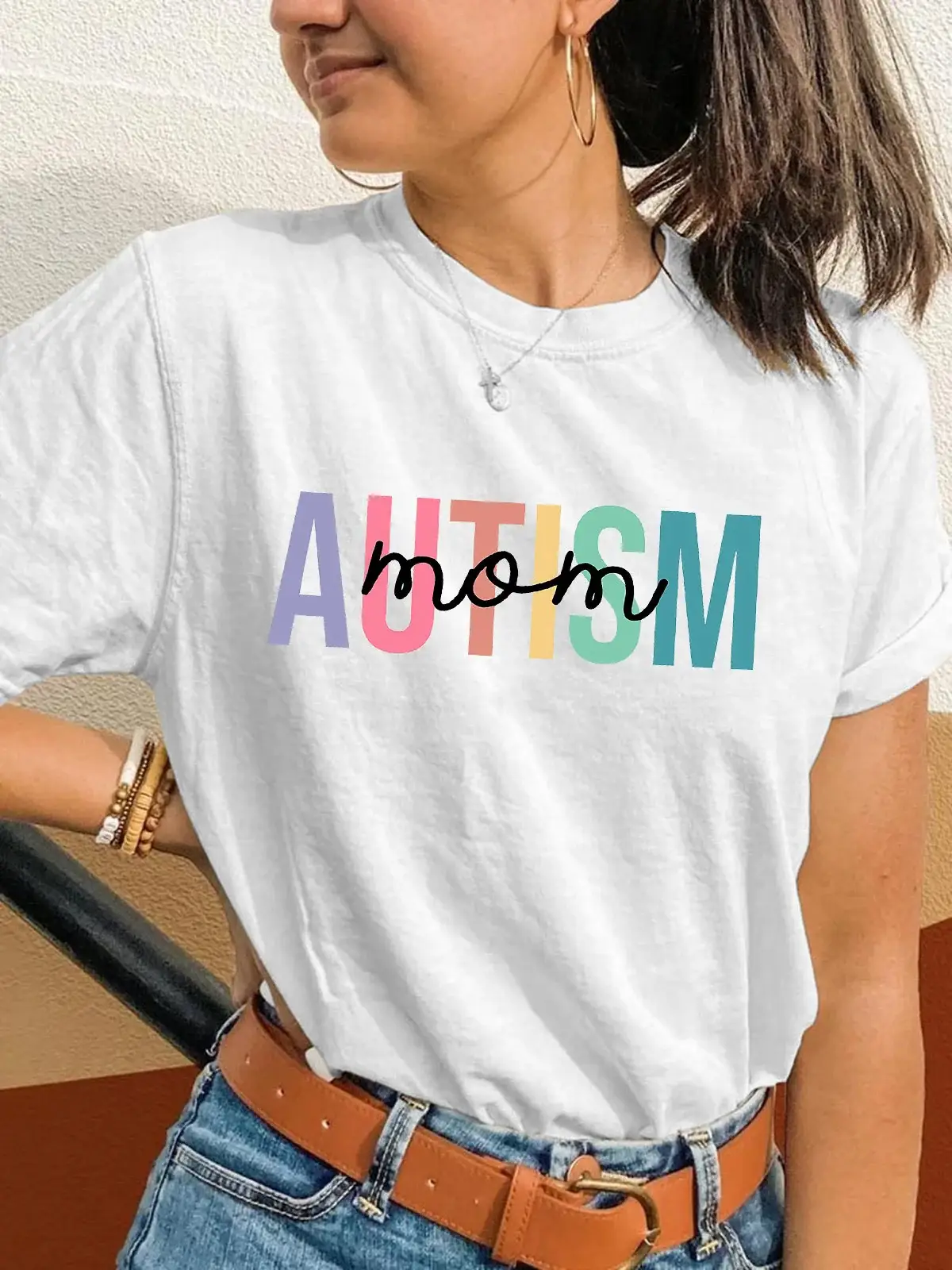 Autism MOM Printing T-shirt