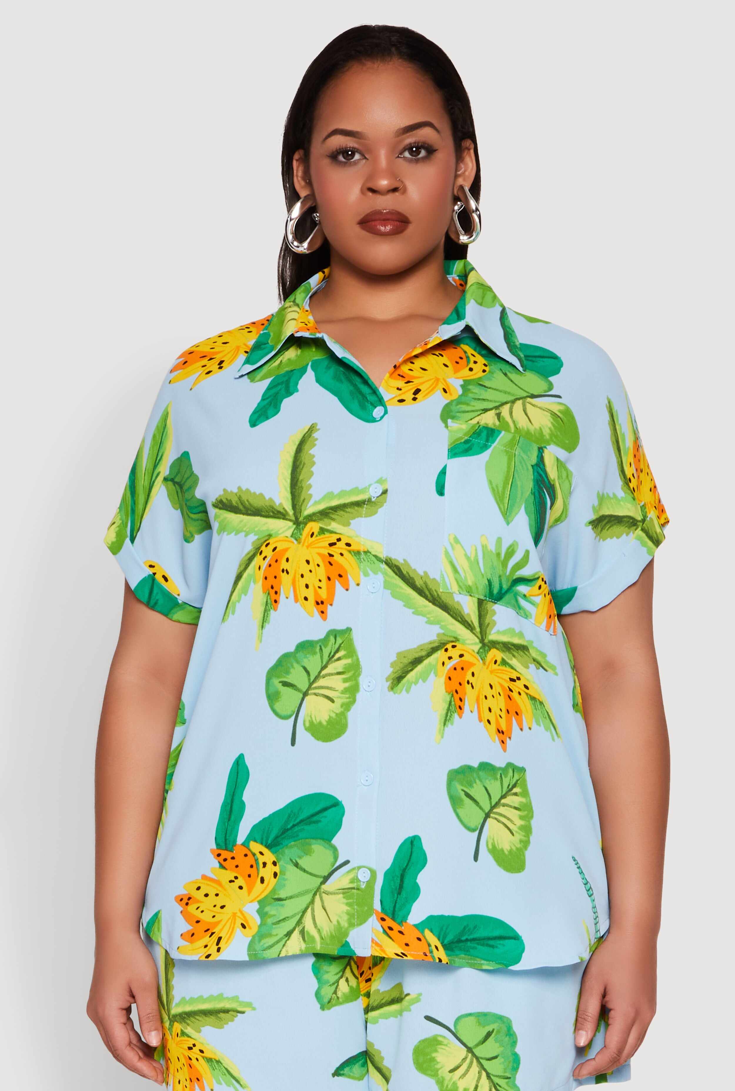 Plus Size Banana Tropical Print Shirt