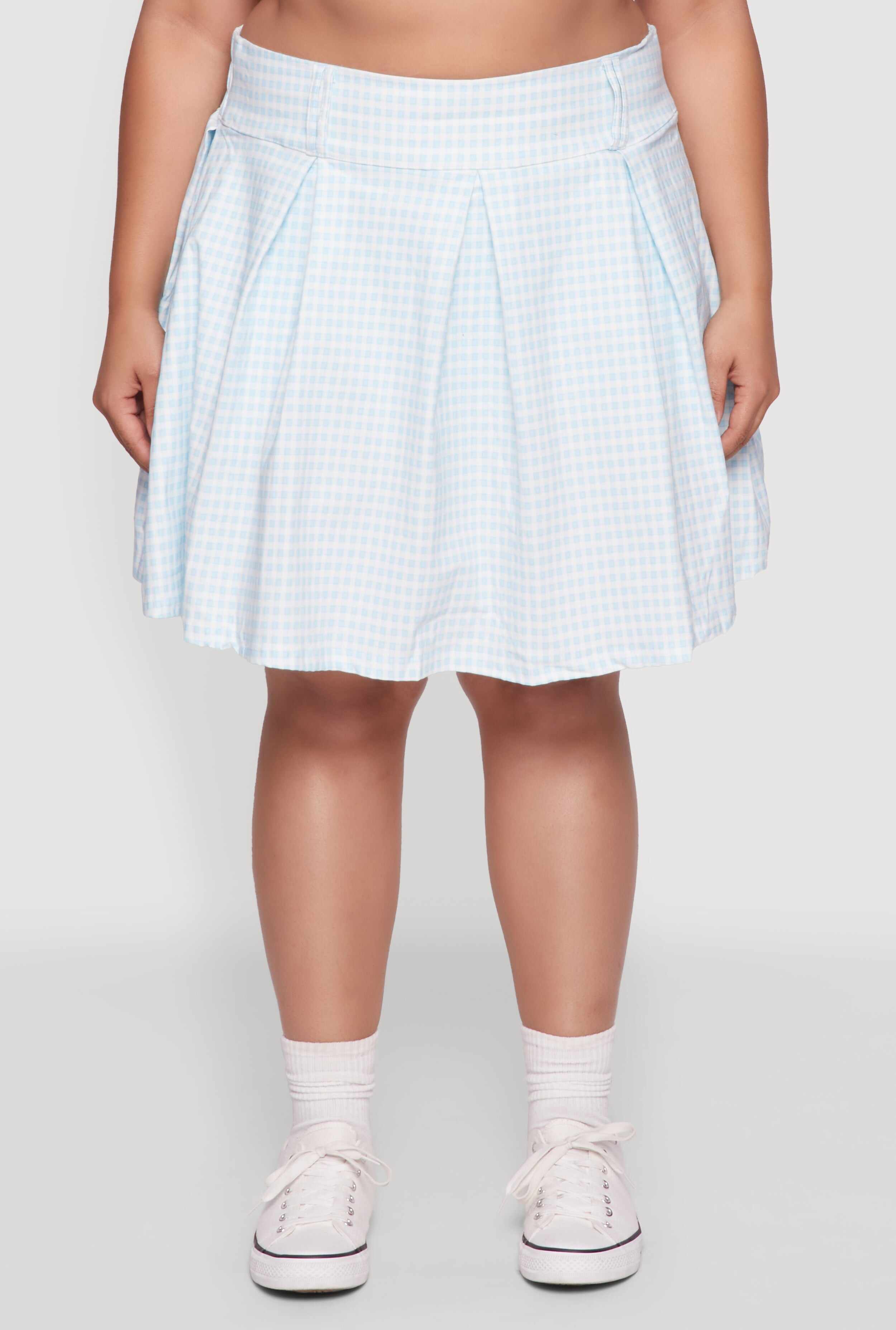 Plus Size Trendy Plaid High Waist Pleated Skirt