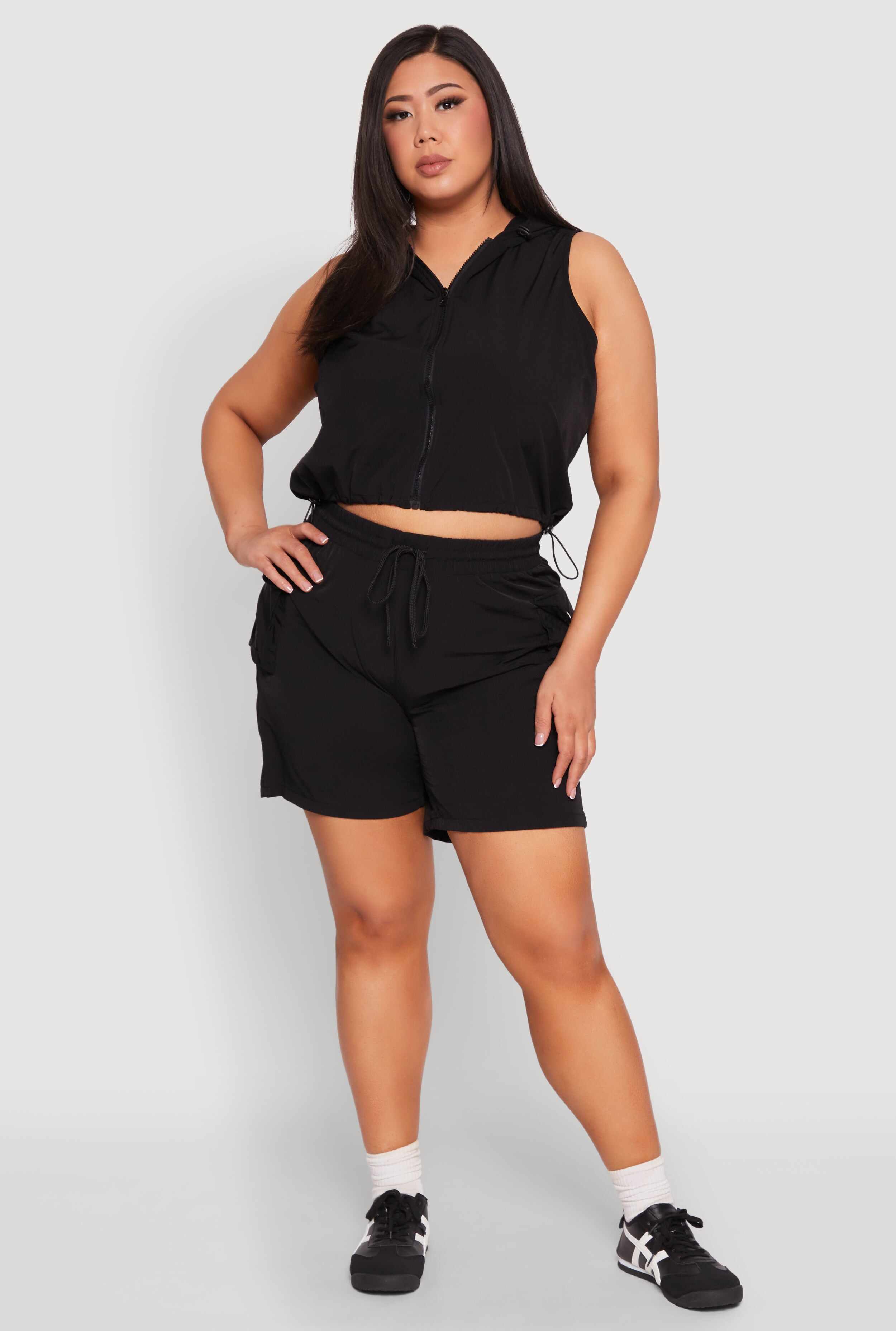 Plus Size Nylon Drawstring Cargo Shorts