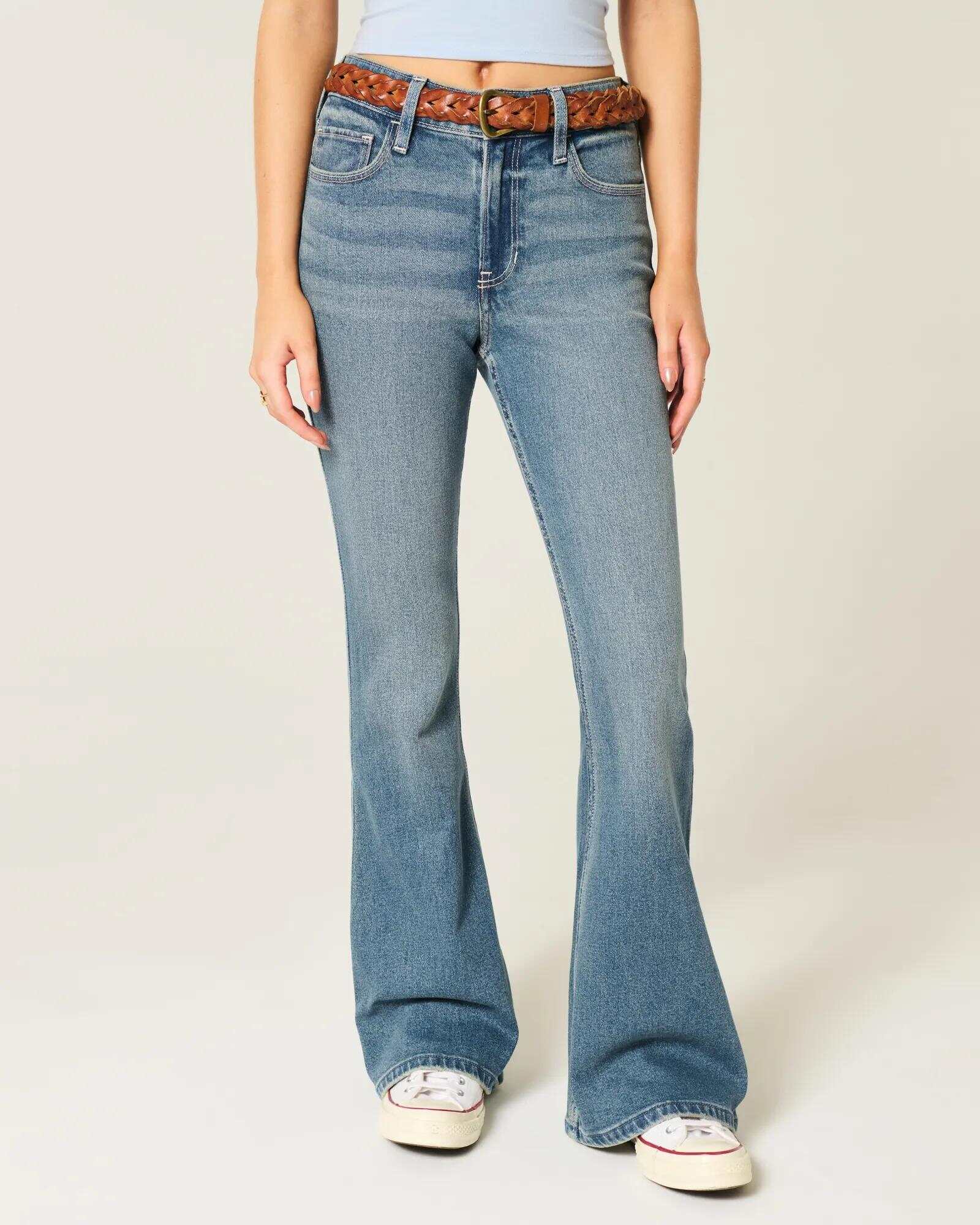 High-Rise Light Wash Heart Embroidered Flare Jeans