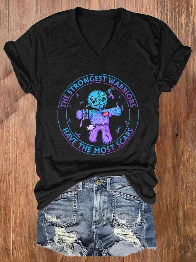 Women'S The Strongest Warriors Have The Most Scars Print Short Sleeve Casual T-Shirt