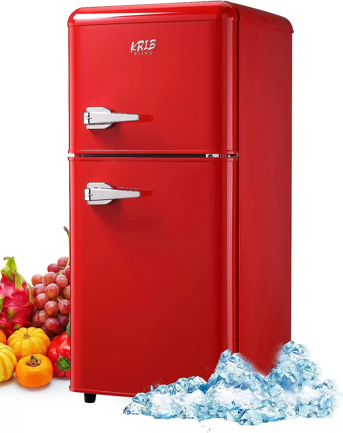 KRIB BLING Mini Fridge with Freezer on Top, 3.5 Cu.Ft Compact Refrigerator with 7 Levels Adjustable Thermostat, Small Fridge for Dorm, Office, RV Camping, Silver