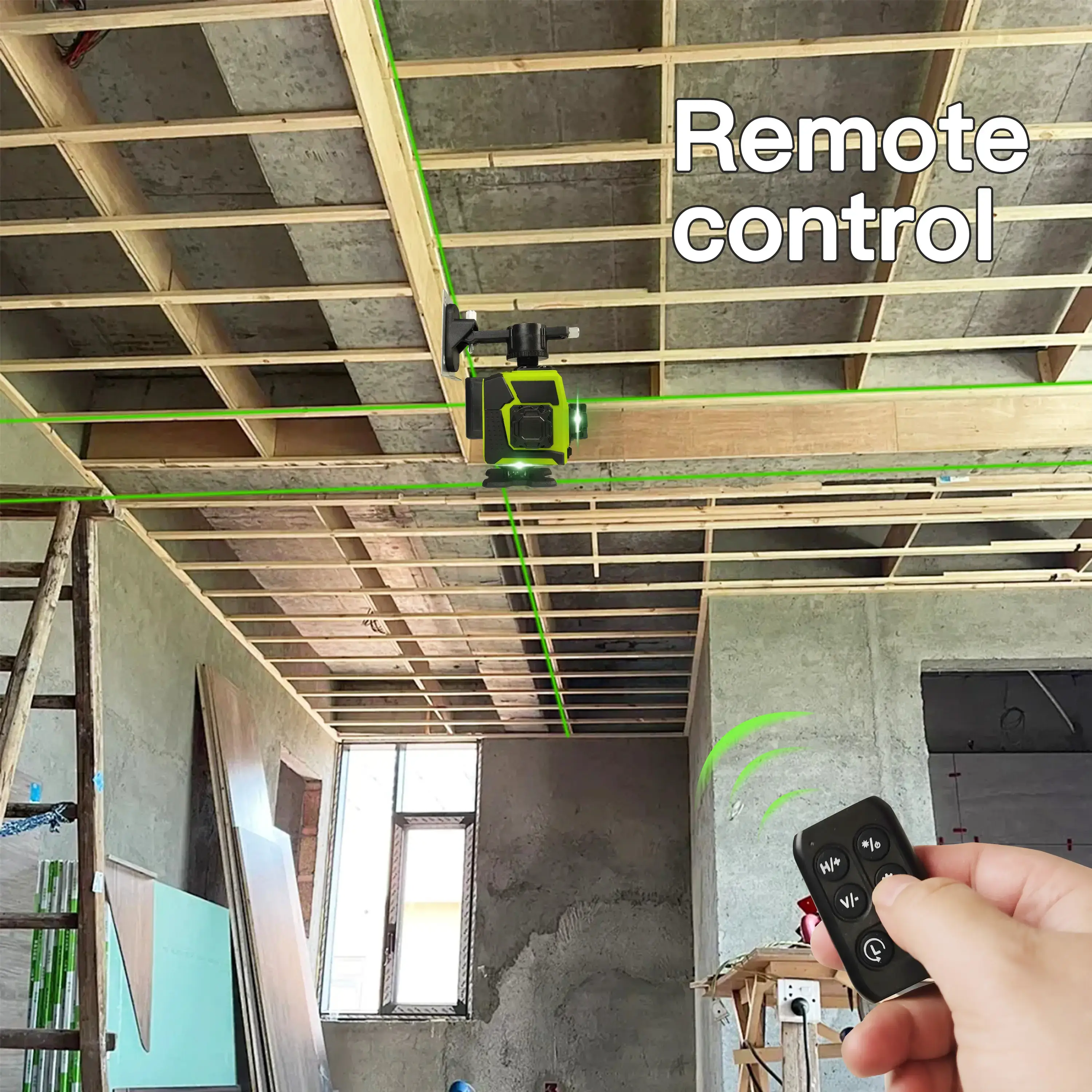 12-Line Green Laser Level 3x360° Self-Leveling Remote Control Dual Batteries Full Accessories for Tile Cabinet Home Improvement Greenish