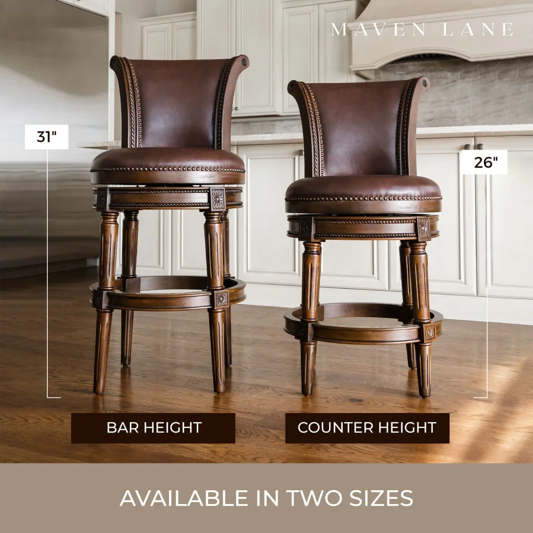 Maven Lane Pullman High-Back Kitchen Swivel Bar Stool, Dark Walnut, Set of 4