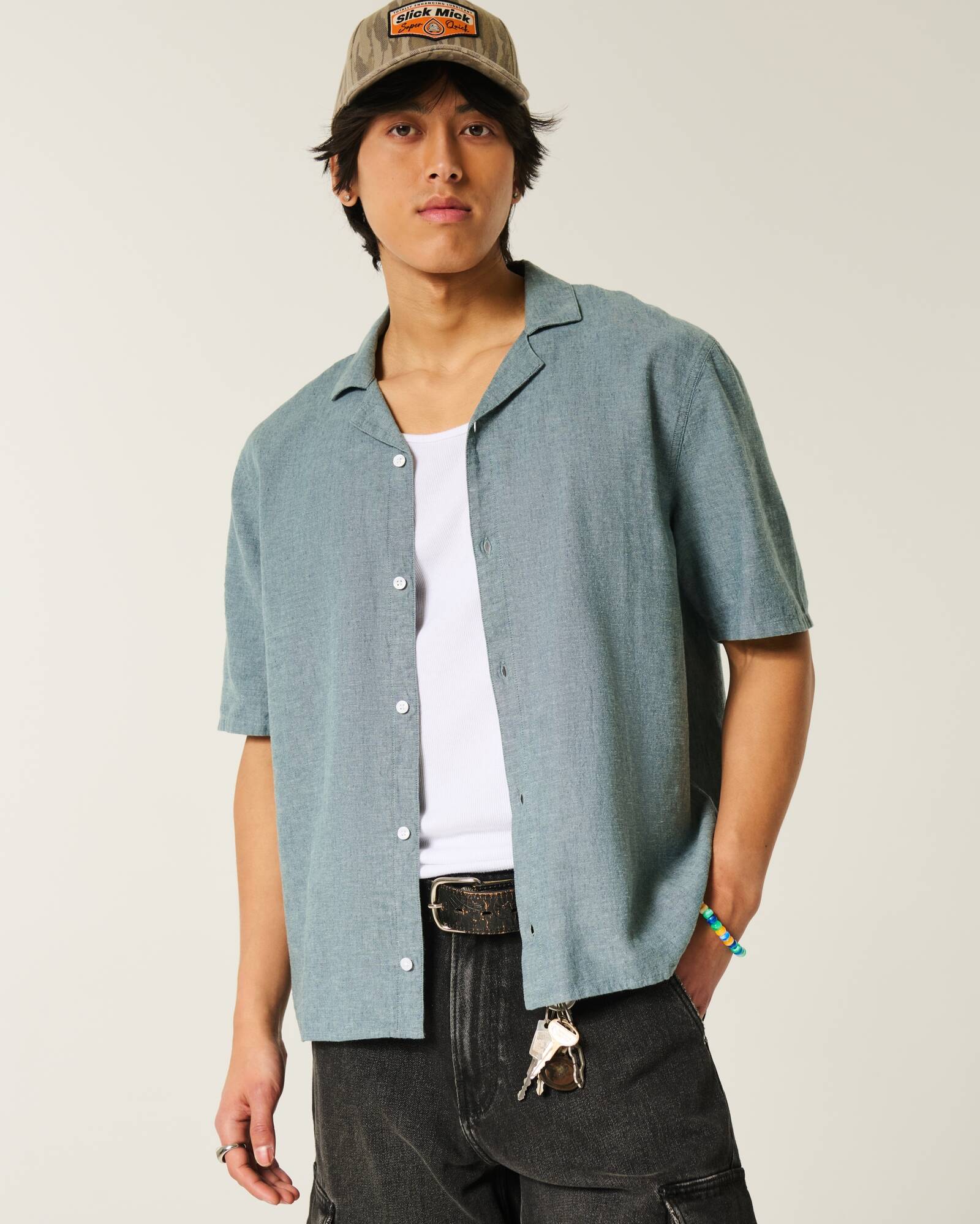 Boxy Short-Sleeve Linen-Blend Shirt
