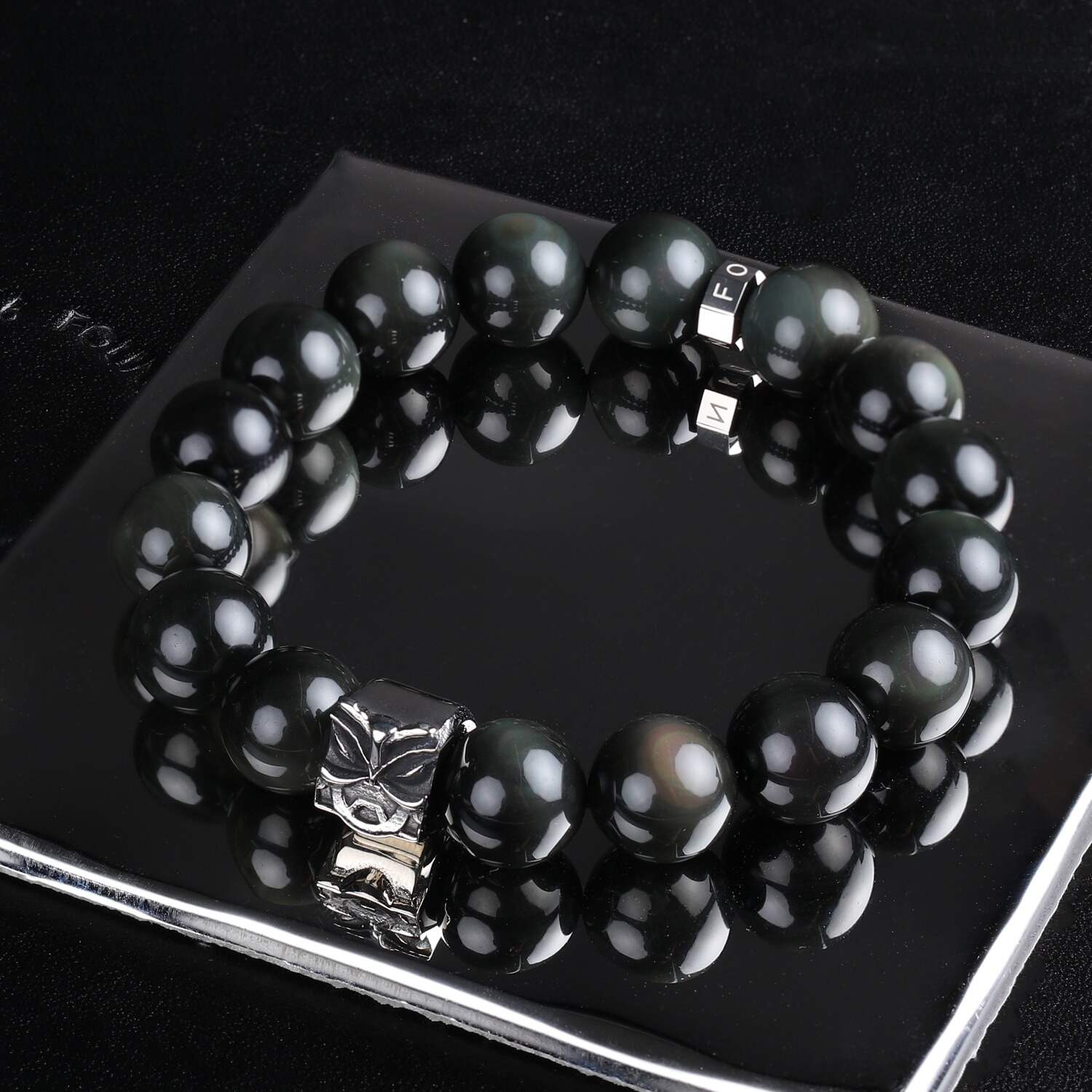 Obsidian and Gold Obsidian Pixiu Energy Bracelet for Attracting Wealth and Good Luck
