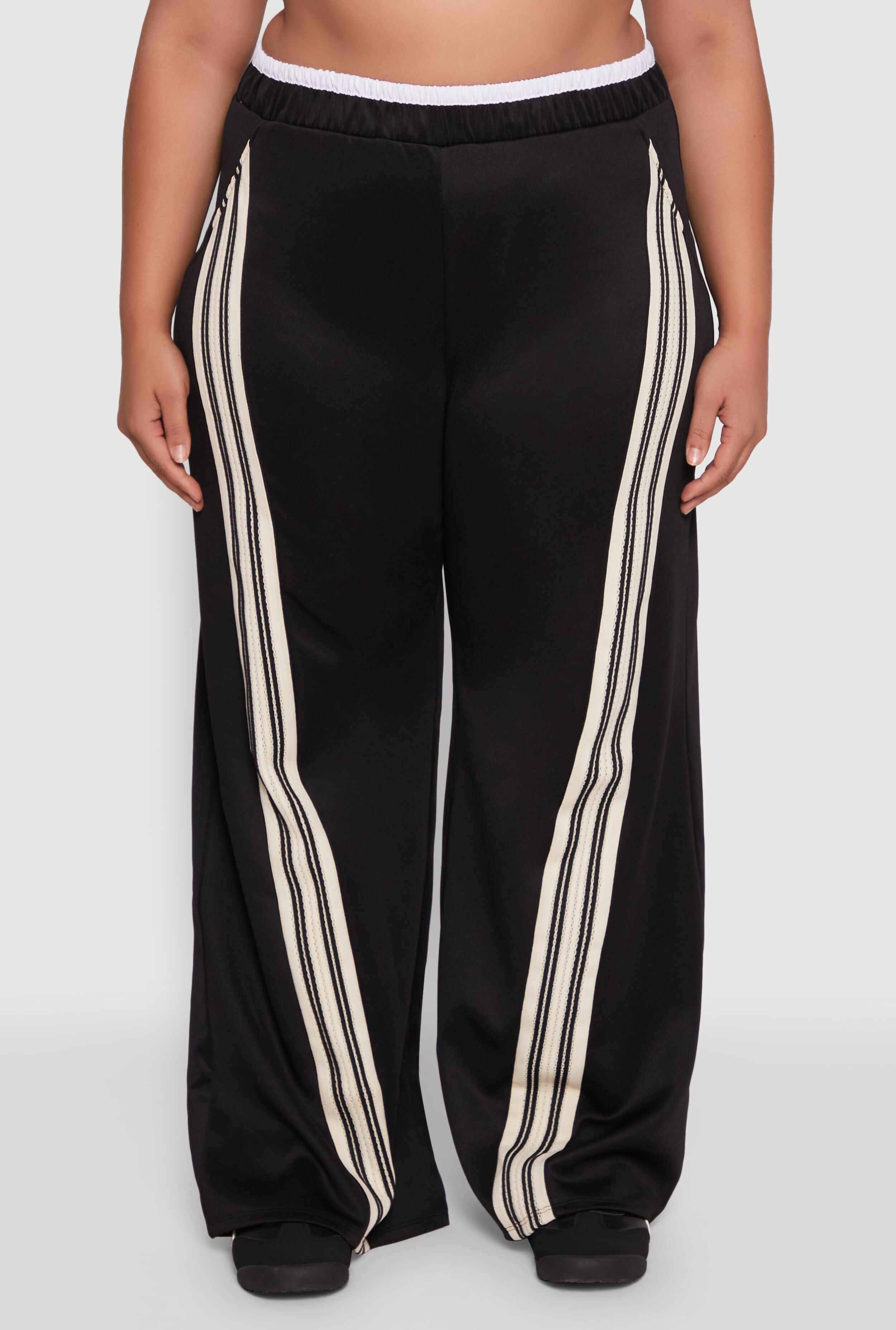 Plus Size Contrast Waistband Stripe Detail Pants