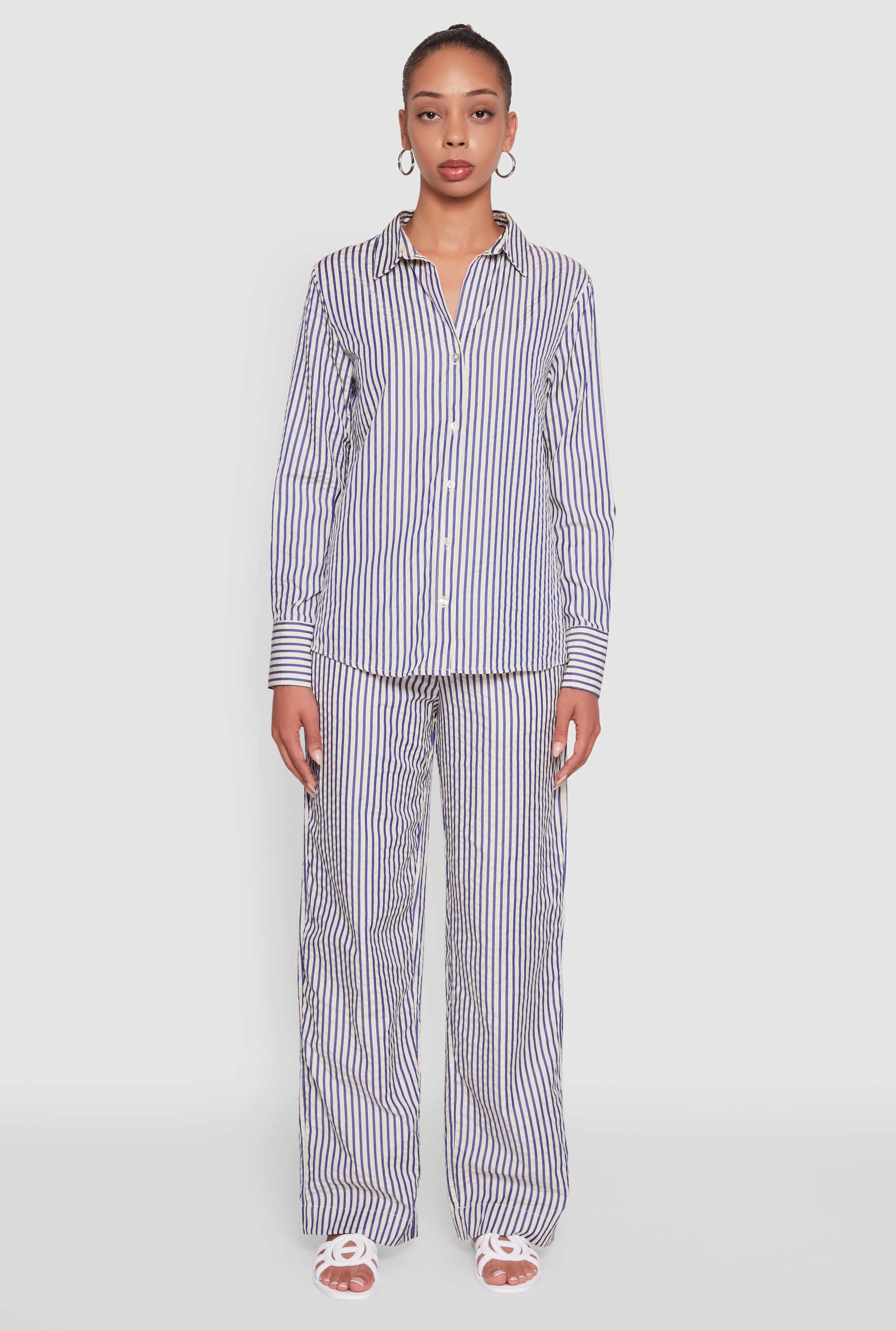 Striped Mid Rise Palazzo Pants