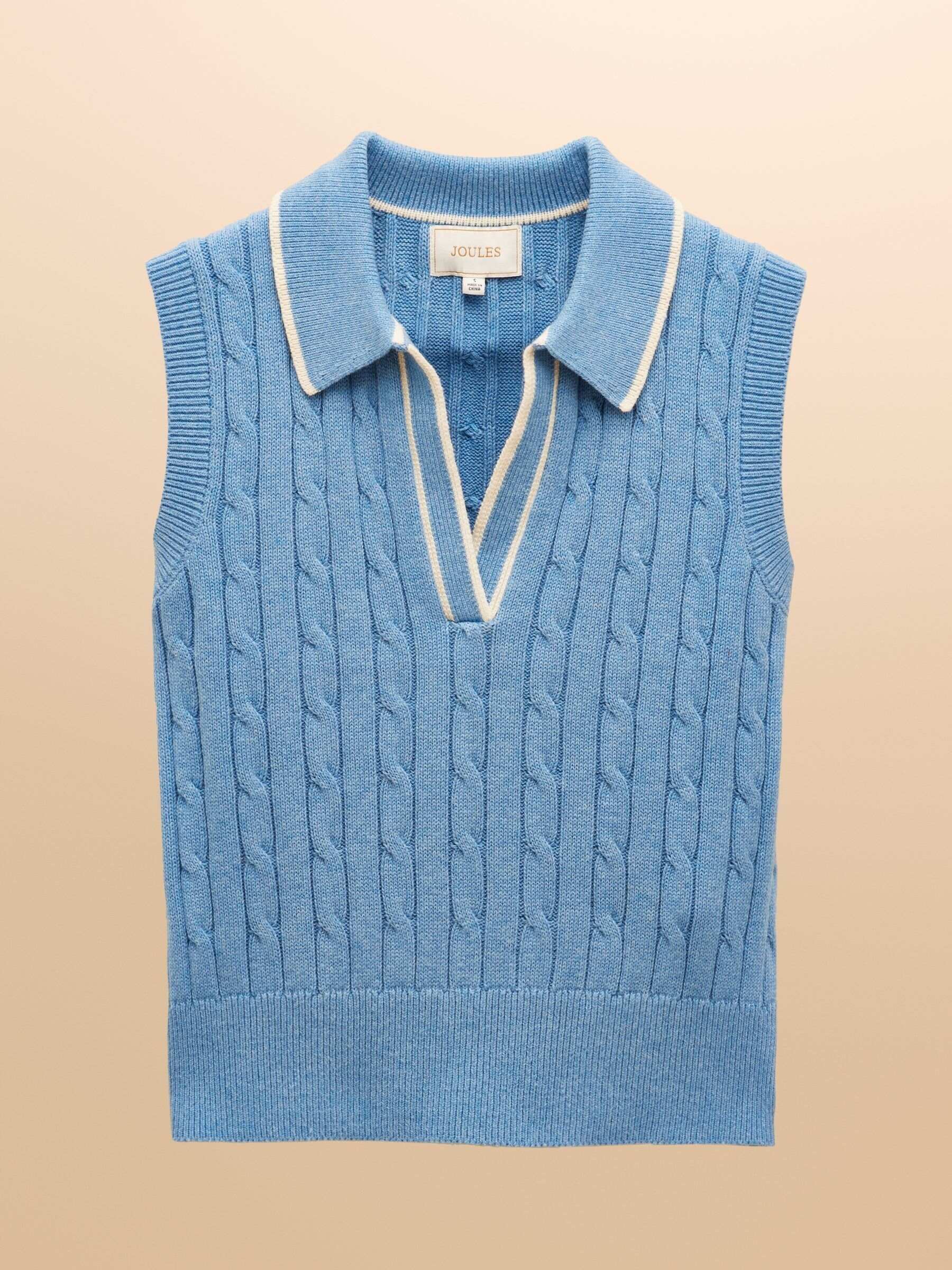 Janey Blue Cotton Collared Cable Tank