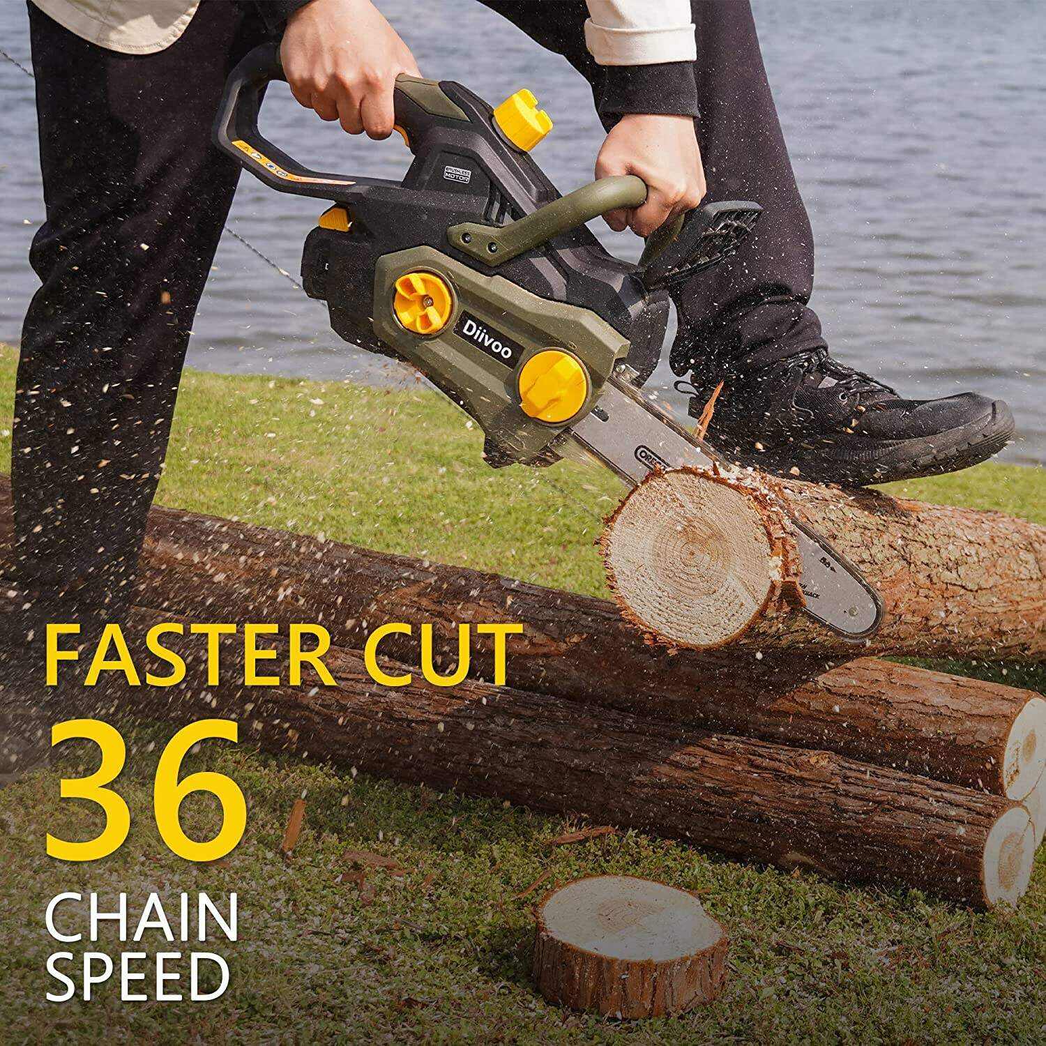 Electric Chainsaw Cordless, 40V Battery Powered Chainsaw With Brushless Motor, 2.5Ah Battery and Fast Charger Included, 12-inch Power Chain Saws for Trees Wood Farm Cutting