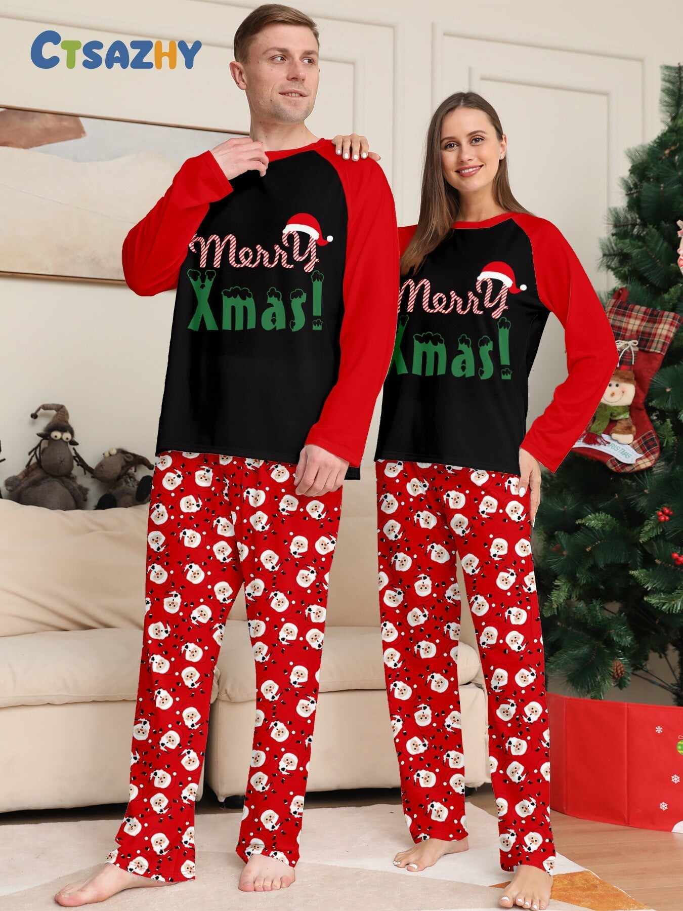 ��Merry Xmas�� Santa Claus Print Family Pajama Set