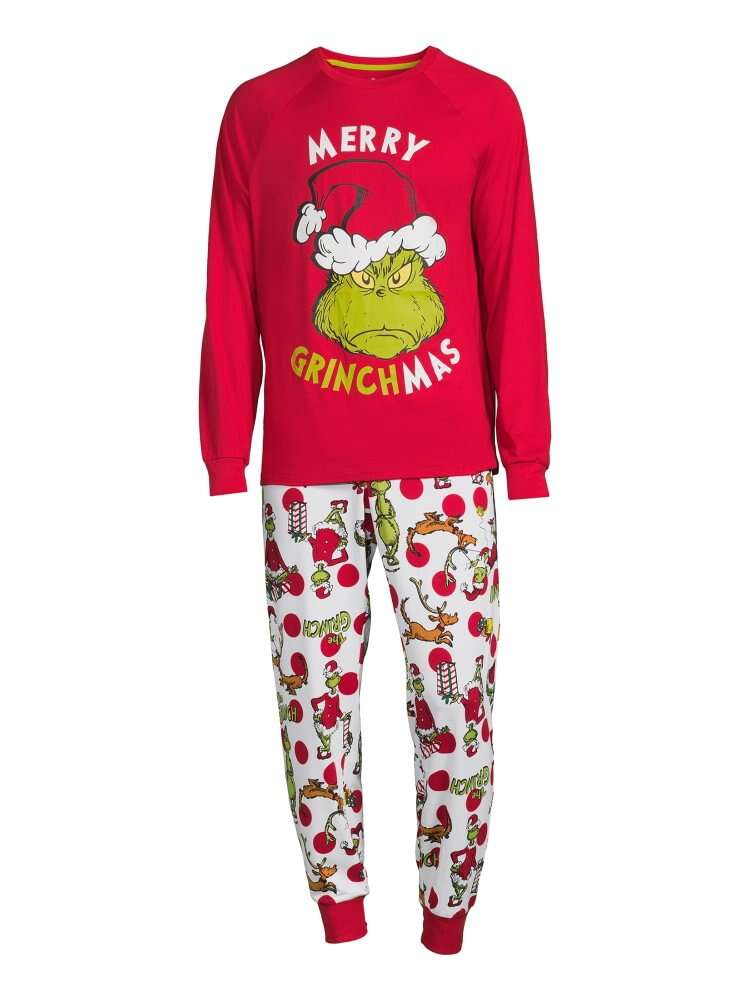 ��Merry Christmas�� Family Matching Grinch Cartoon Print Pajama Set