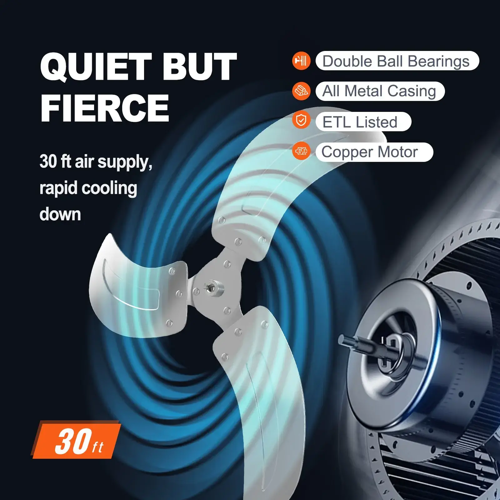 Oscillating Wall Mount Fan,  20 Inch, 3-speed High Velocity Max. 4650 CFM Industrial Wall Fan, Commercial or Residential for Warehouse, Greenhouse, Workshop, Patio, Basement, Black