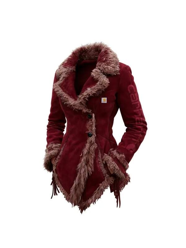 Women's Vintage Suede Coat Fur Collar Lapel Coat Beggar Style Coat