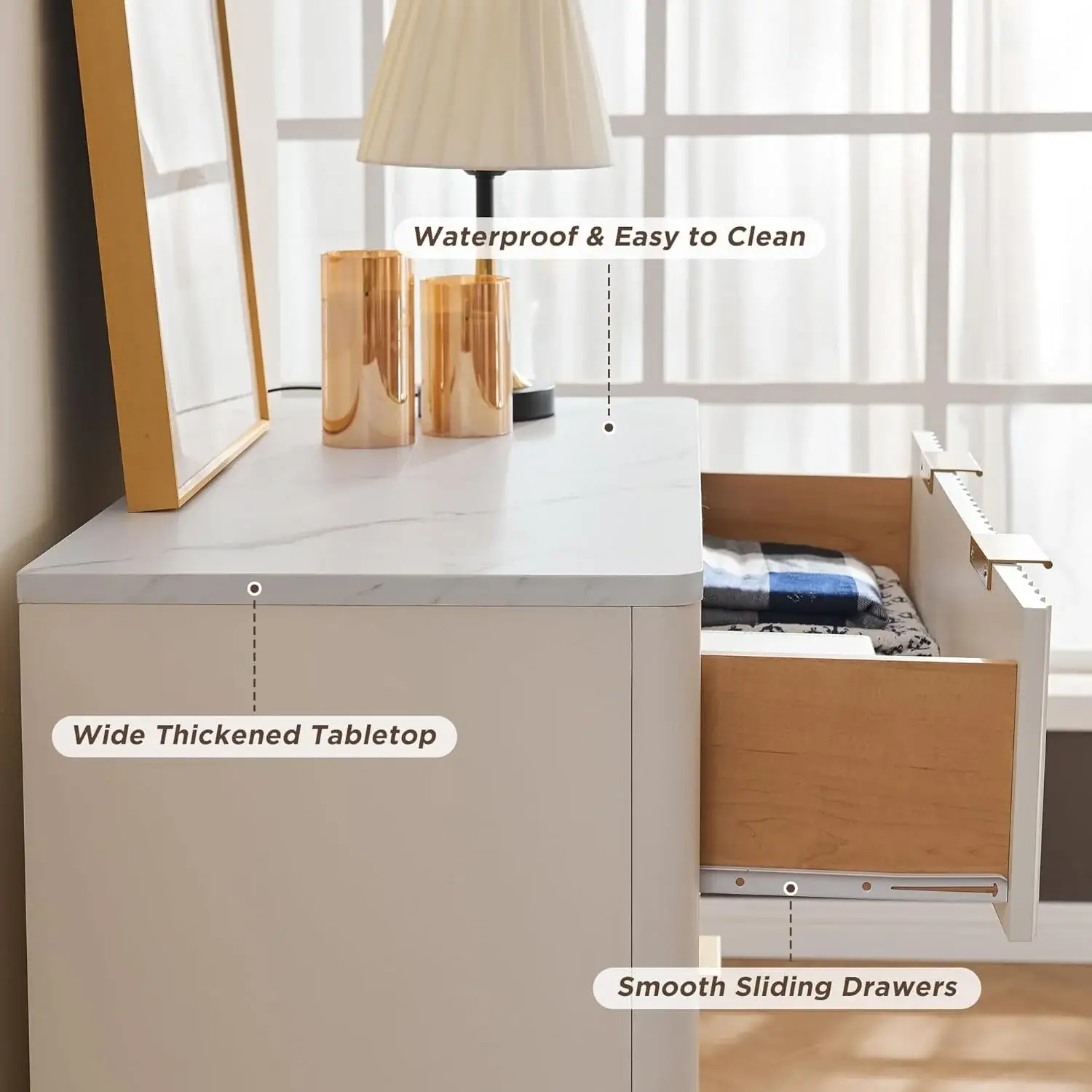 Modern Fluted 5 Drawers Dresser, Chest of Drawers, Dresser TV Stand