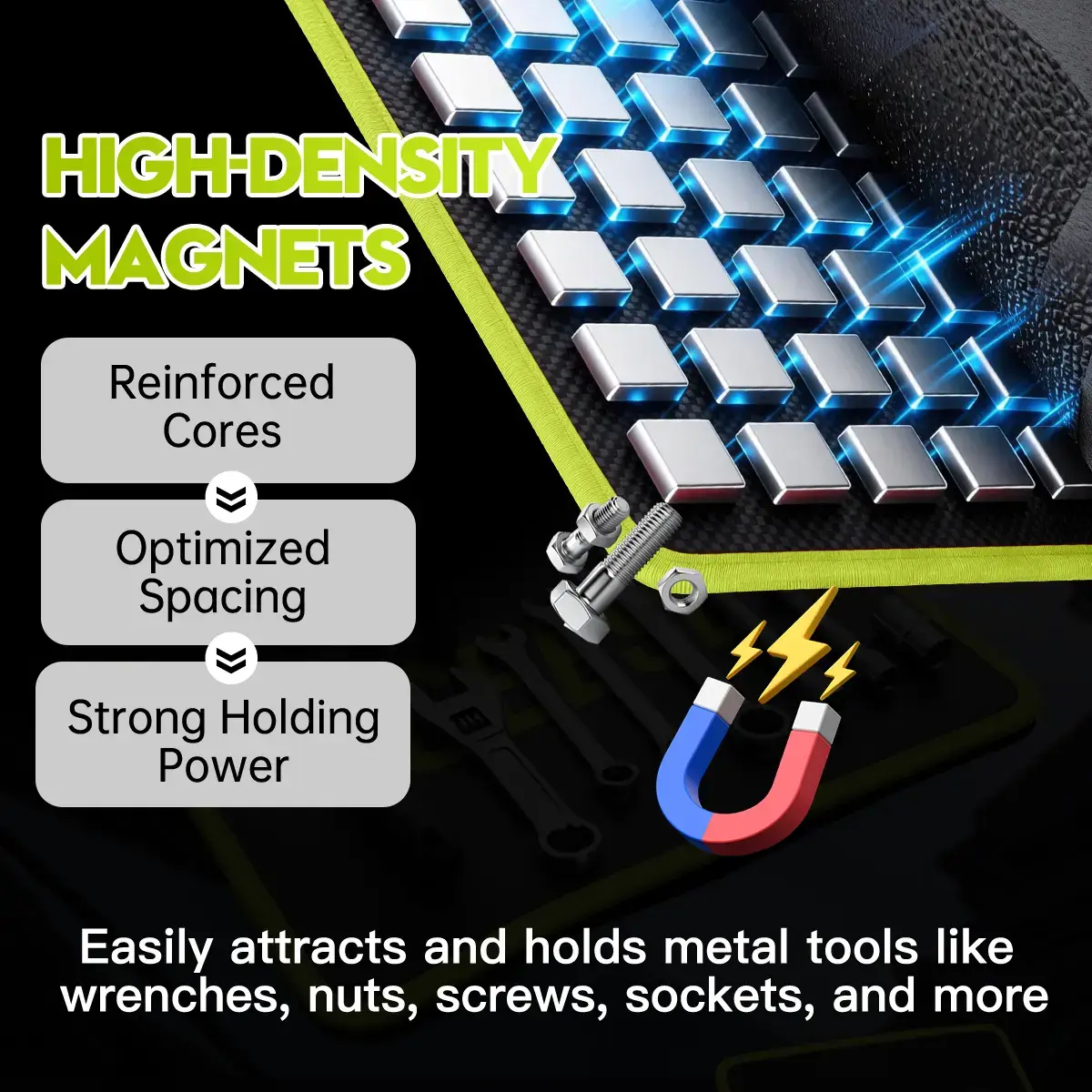 3PC Flexible Magnetic Tool Mat & Tray Holder - Magnetic Tool Tray, Flexible Magnetic Mat, PVC & Non-Slip for Garage Workshop, Auto Repair Tools