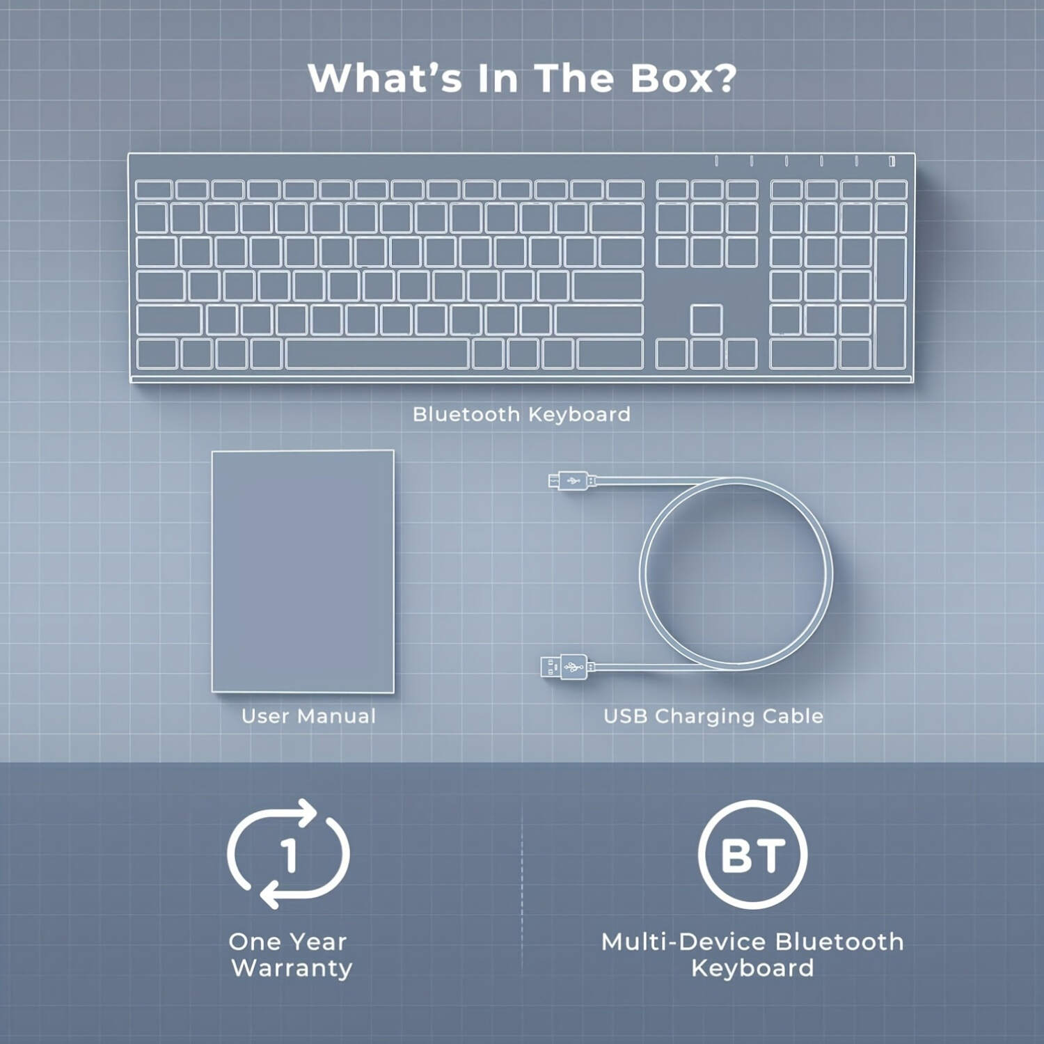 BT Keyboard for Mac- Rechargeable Full Size Keyboard for THREE Devices, Slim Quiet Keyboard with Numeric Keypad Compatible for MacBook Pro/Air, IMac, for iPhone, for iPad Pro/Air/Mini