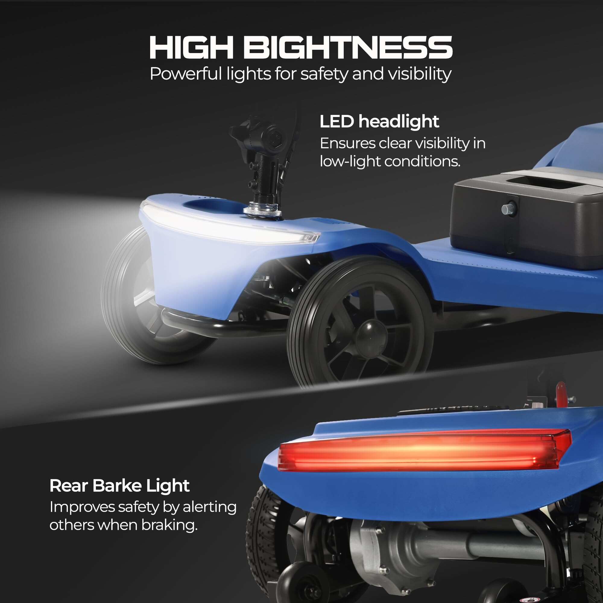 New electric four-wheeled mobility scooter boasts a 20 miles range, a 300lb load-bearing capacity, fast charging, and smartphone control