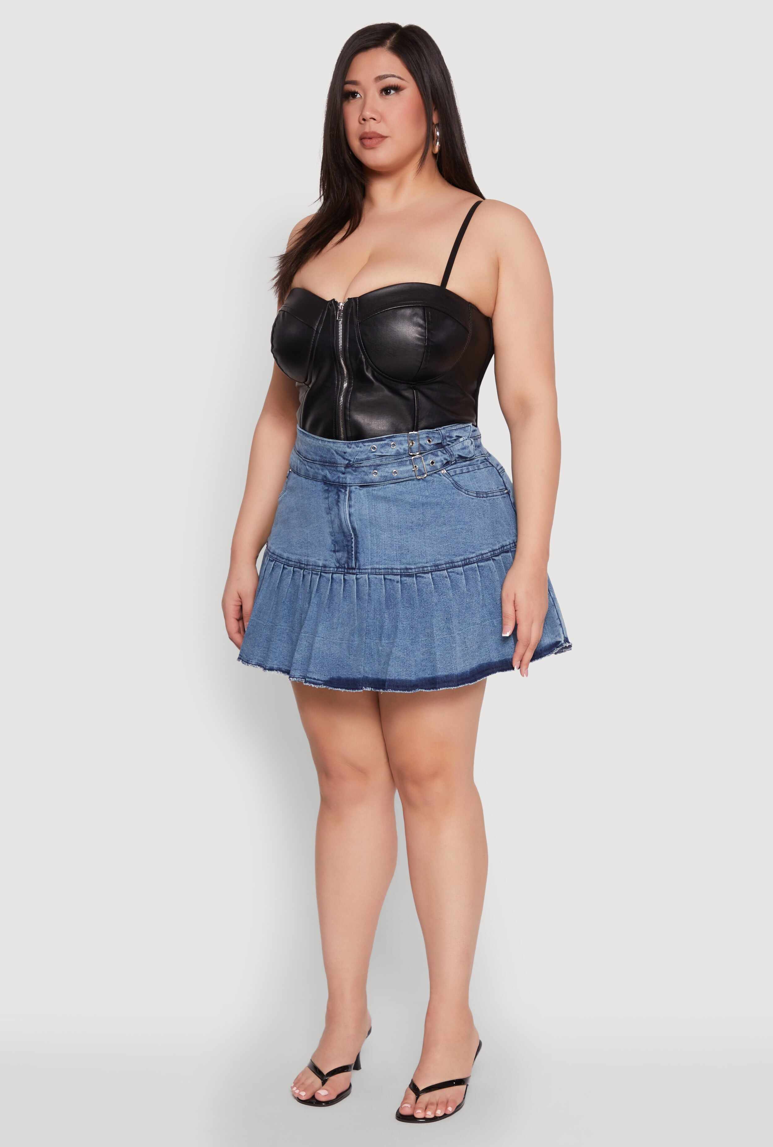Plus Size Spoon Jeans Denim Pleated Mini Skirt