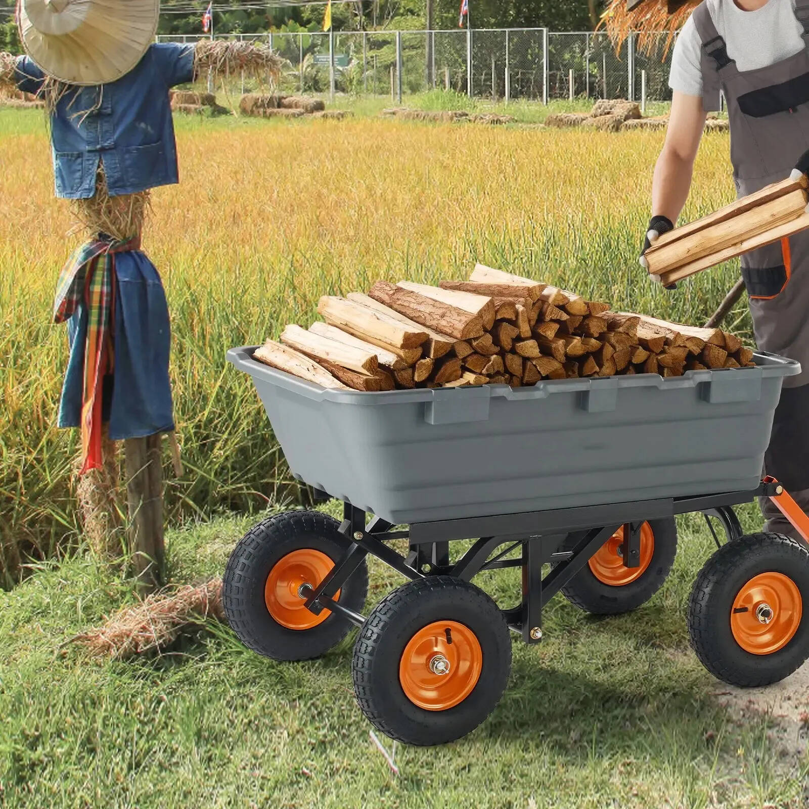 ⚡clearance sale🌞Poly Garden Dump Cart with Easy to Assemble Steel Frame, 2-in-1 Convertible Handle, 13 Inch Tires, Max Capacity 1500 lbs, Utility Wheelbarrow Productivity Yard
