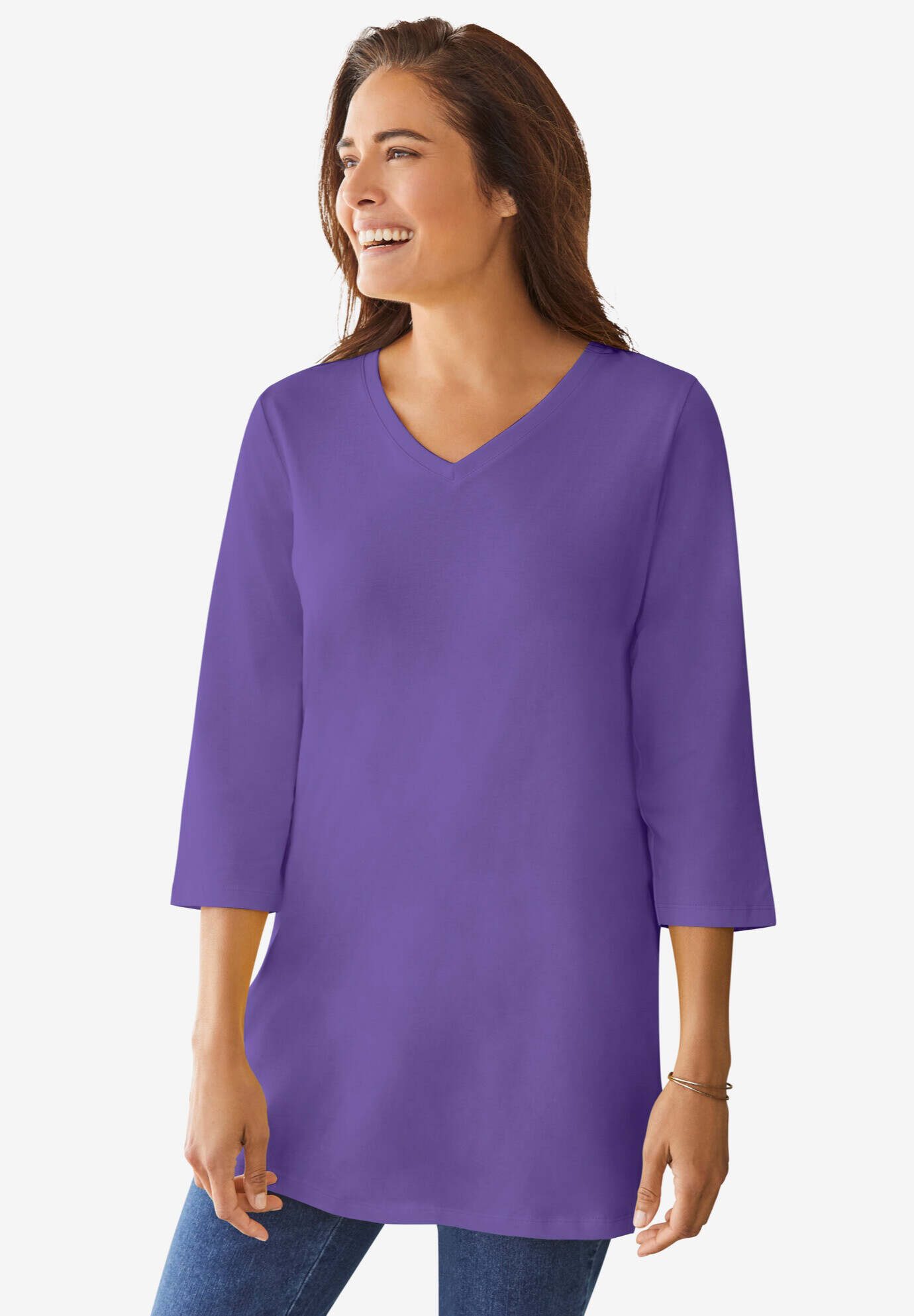 Perfect Three-Quarter Sleeve V-Neck Tunic
